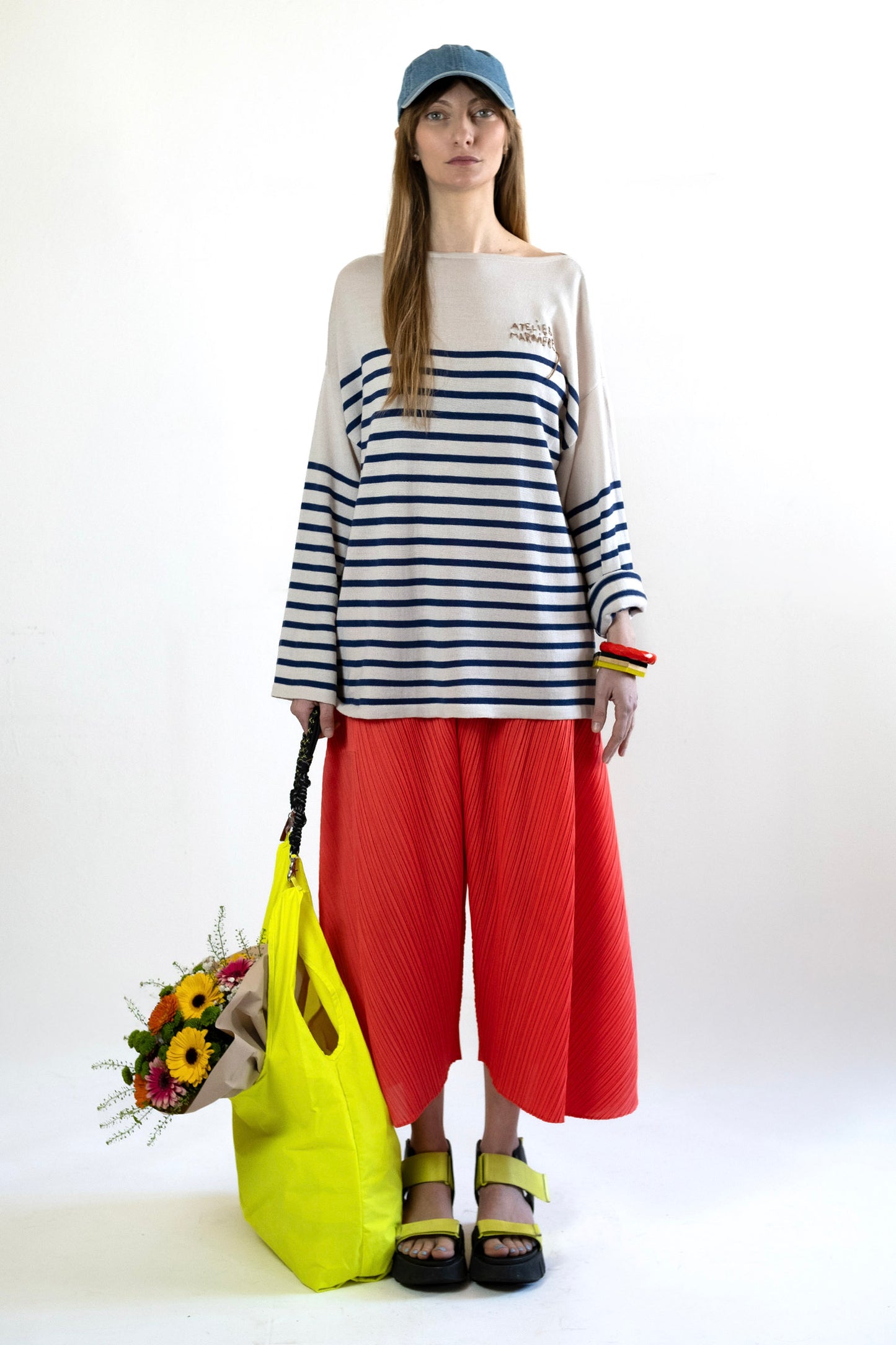 Women's Merino Breton Shirt, Chalk White/Faded Navy Stripes