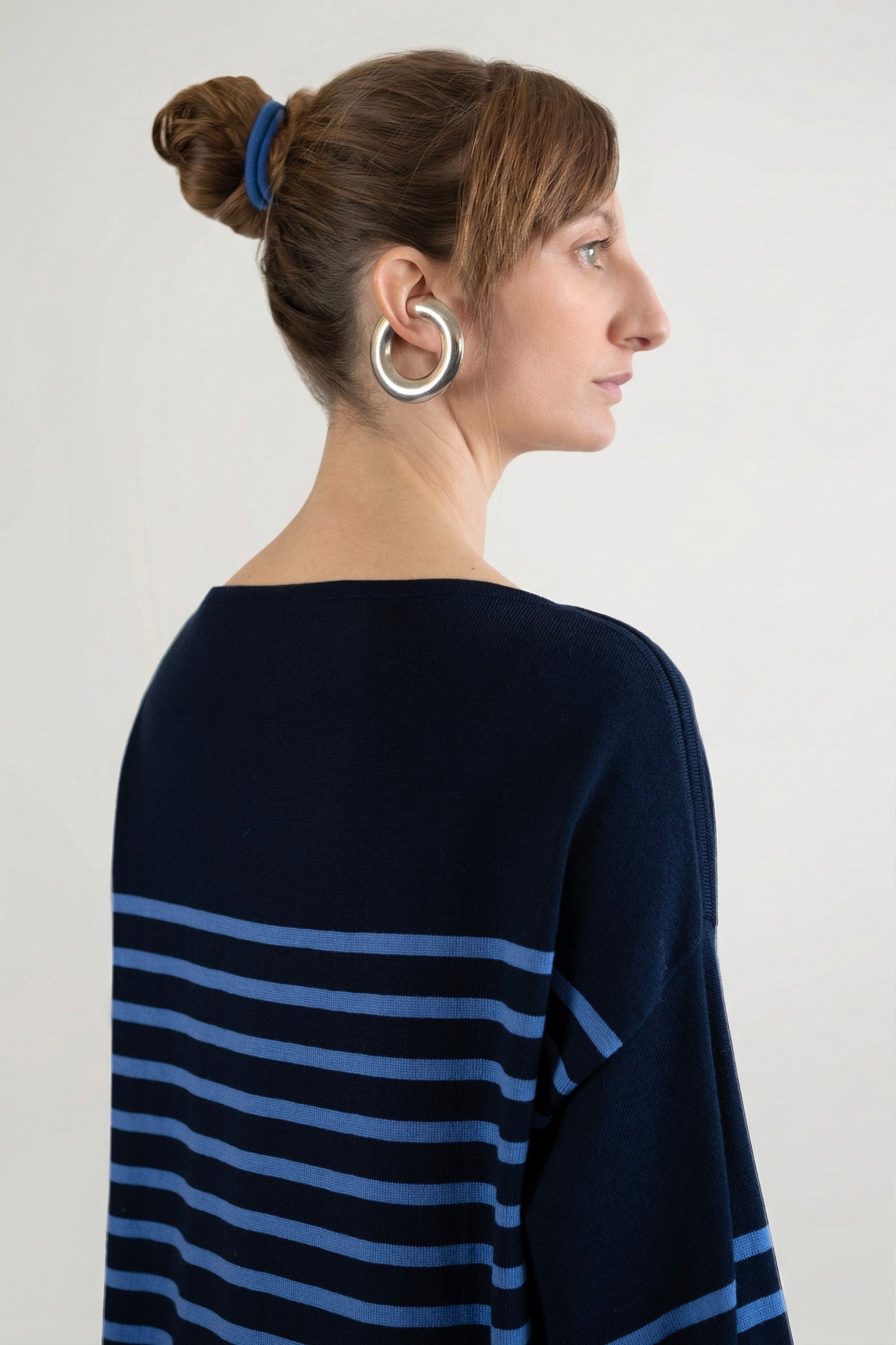 Women's Merino Breton Shirt, Navy/Dusty Blue Stripes