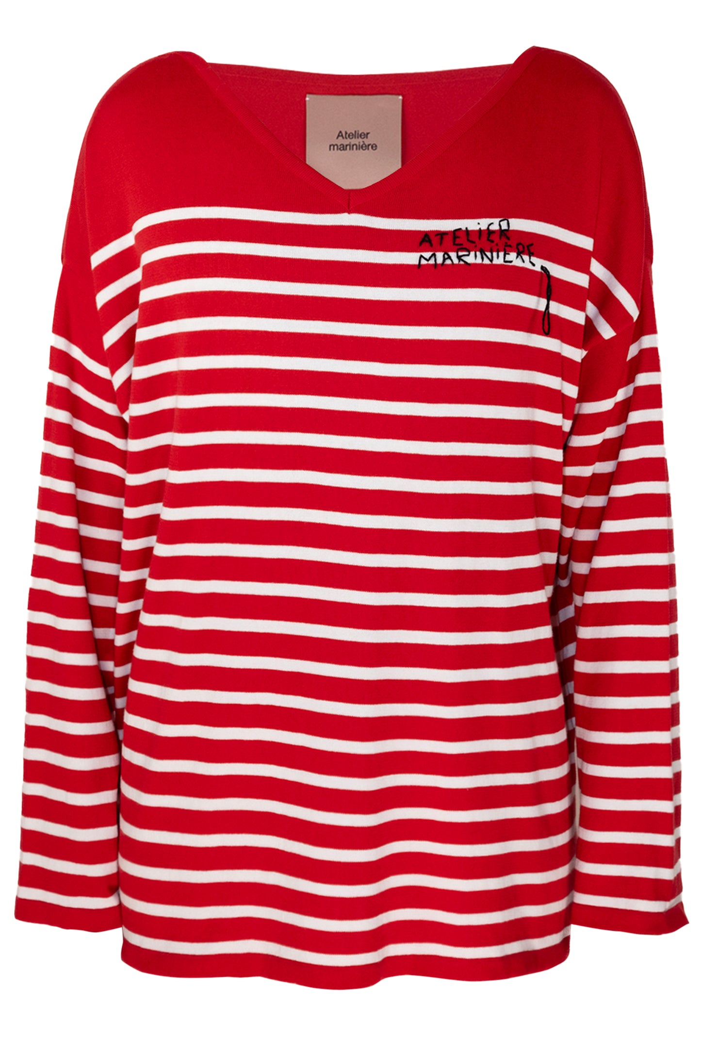 Men's Marinière -  Drop 2 - Cotton V-neck - Red / White Stripes