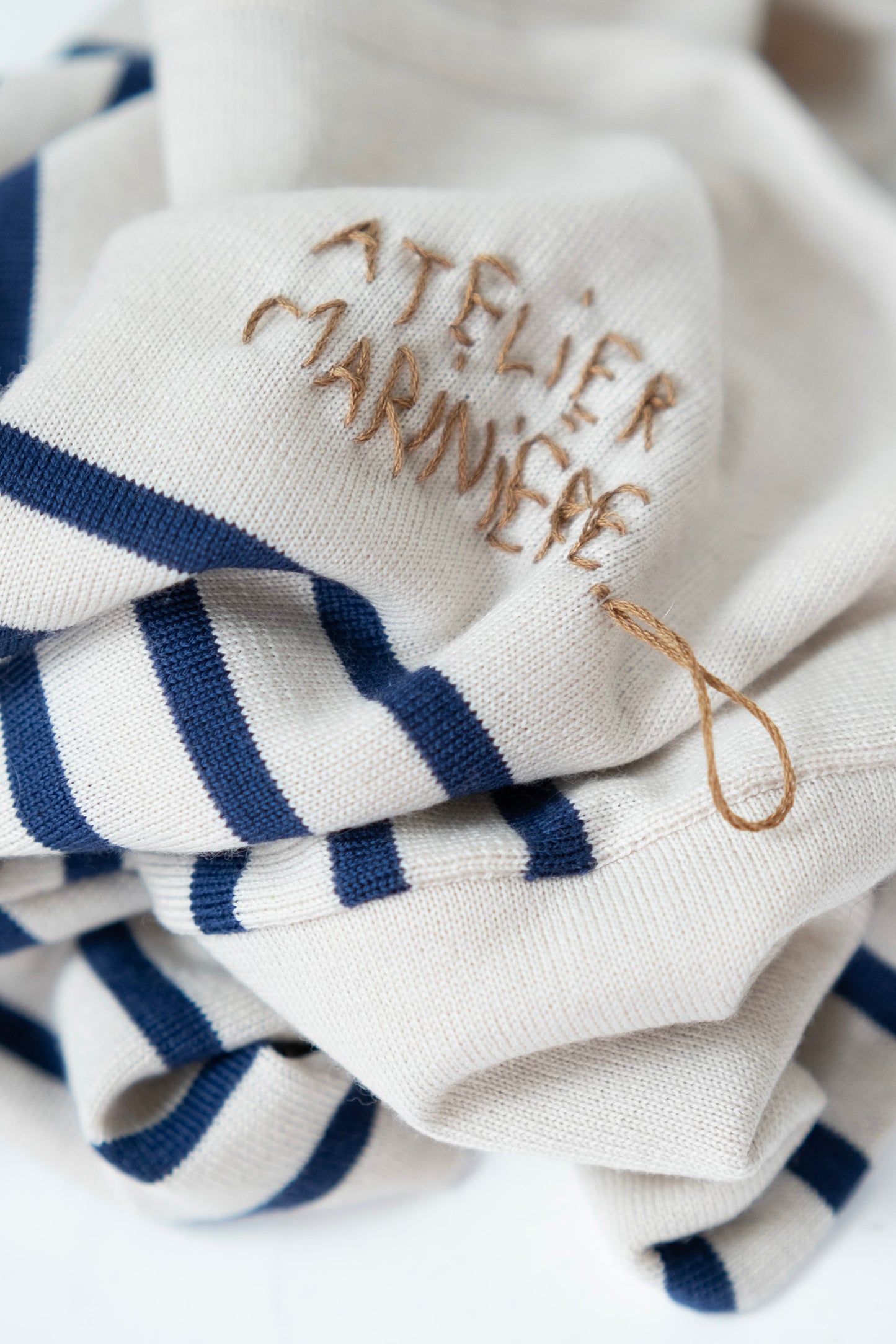 Women's Merino Breton Shirt, Chalk White/Faded Navy Stripes