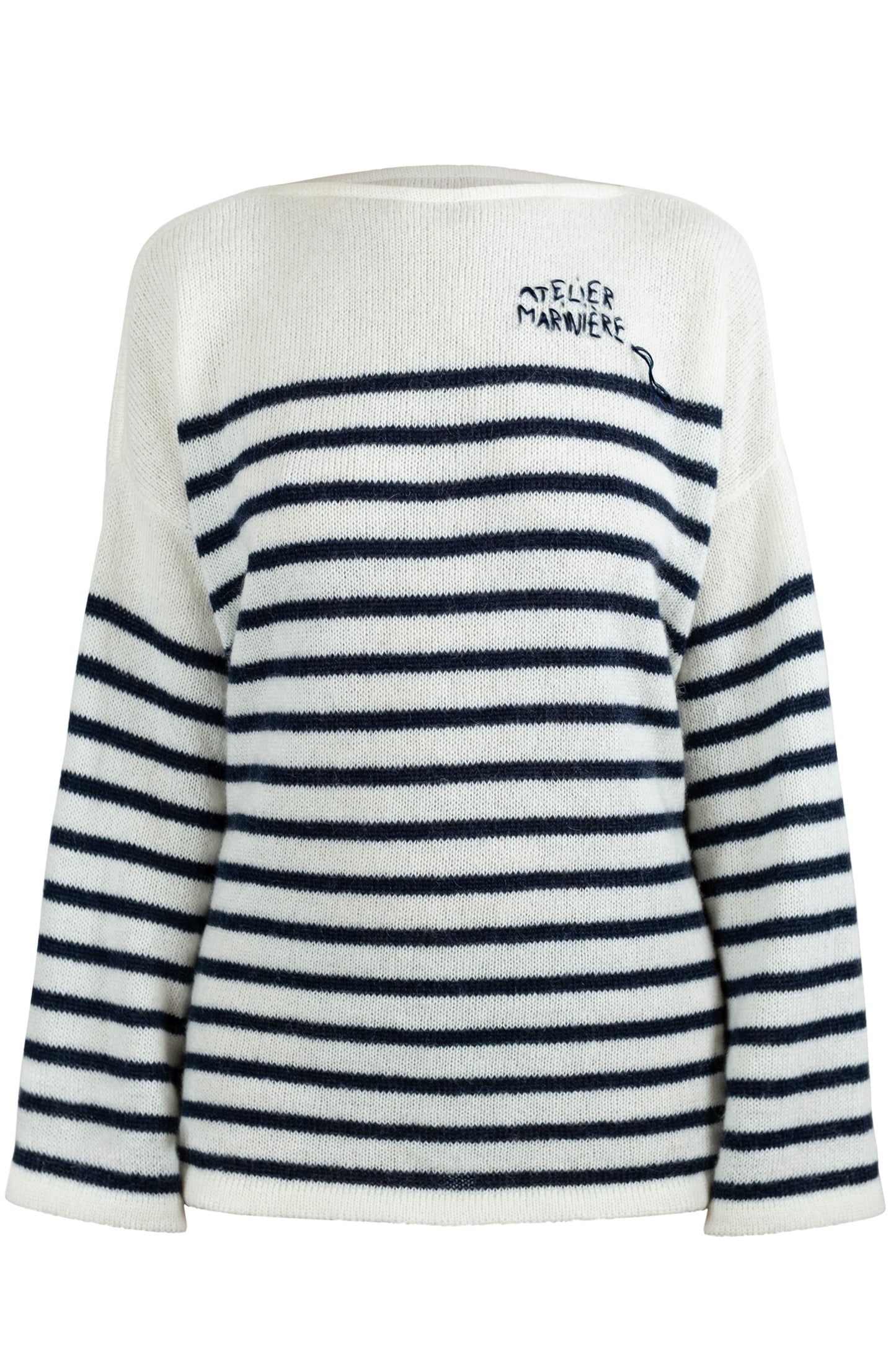 Women's Super Kid Mohair Sweater, White/Navy Stripes