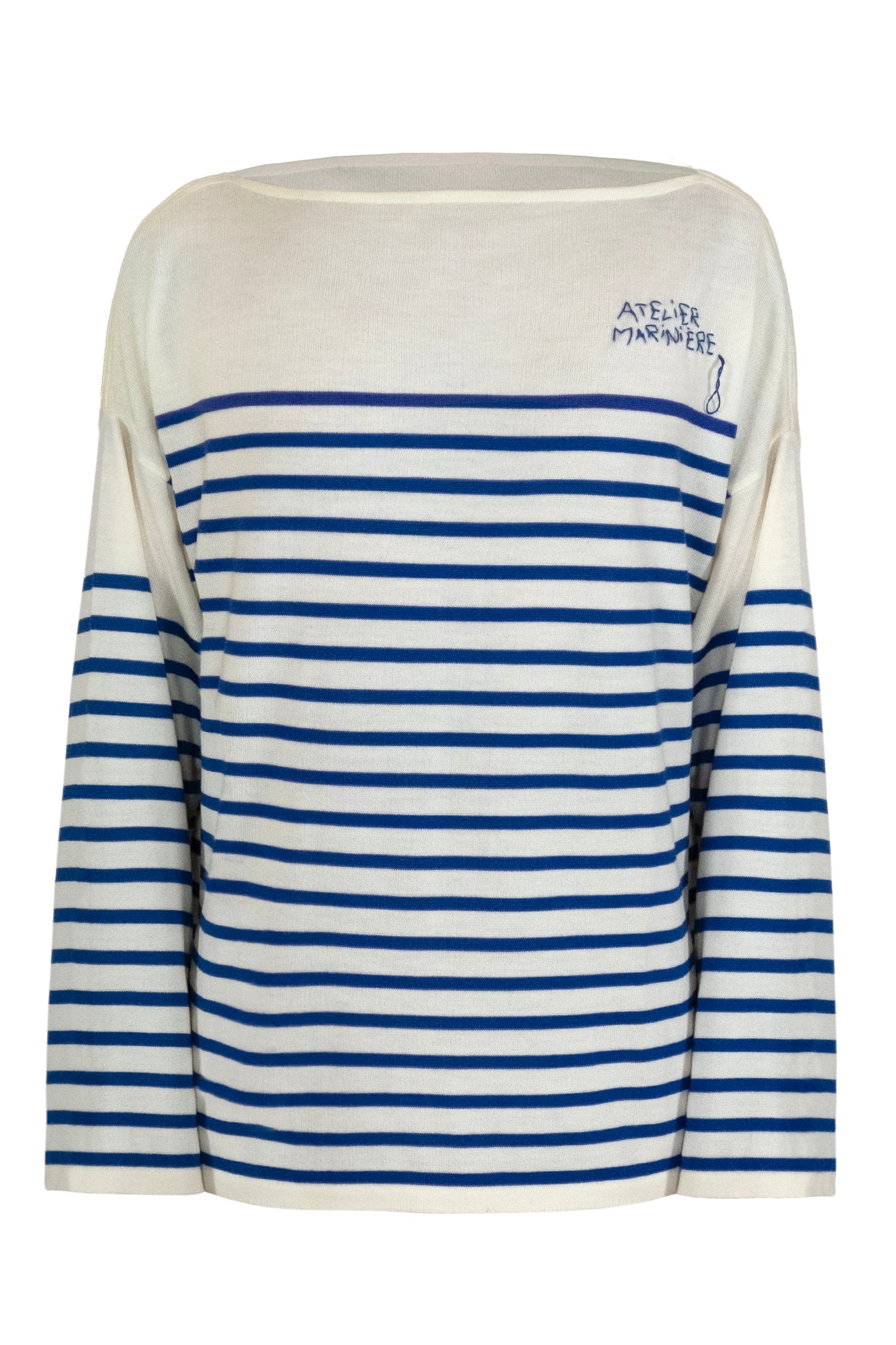 Men's Striped Breton Shirt - 100% Merino Wool - Boat Neck - Cream / Blue Stripes