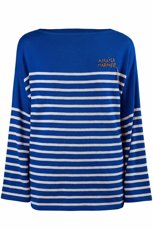 Women's Oversized Breton Shirt — Dark Blue/White