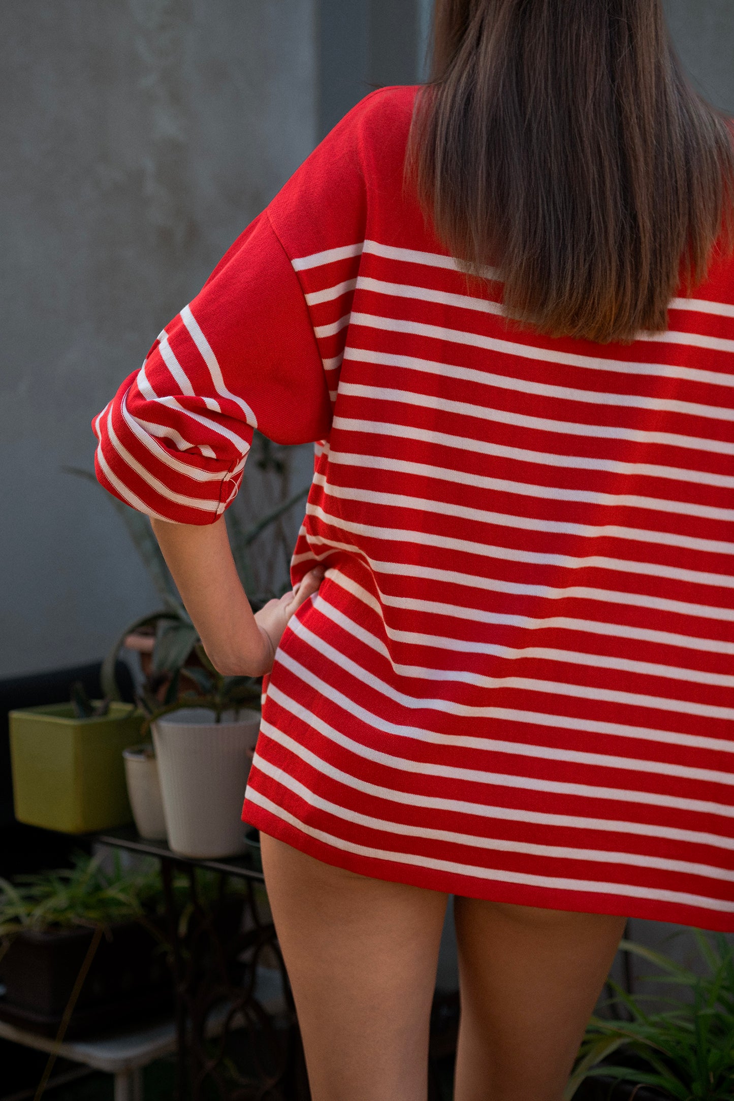 Women's Oversized Breton Shirt — Red/Light Pink