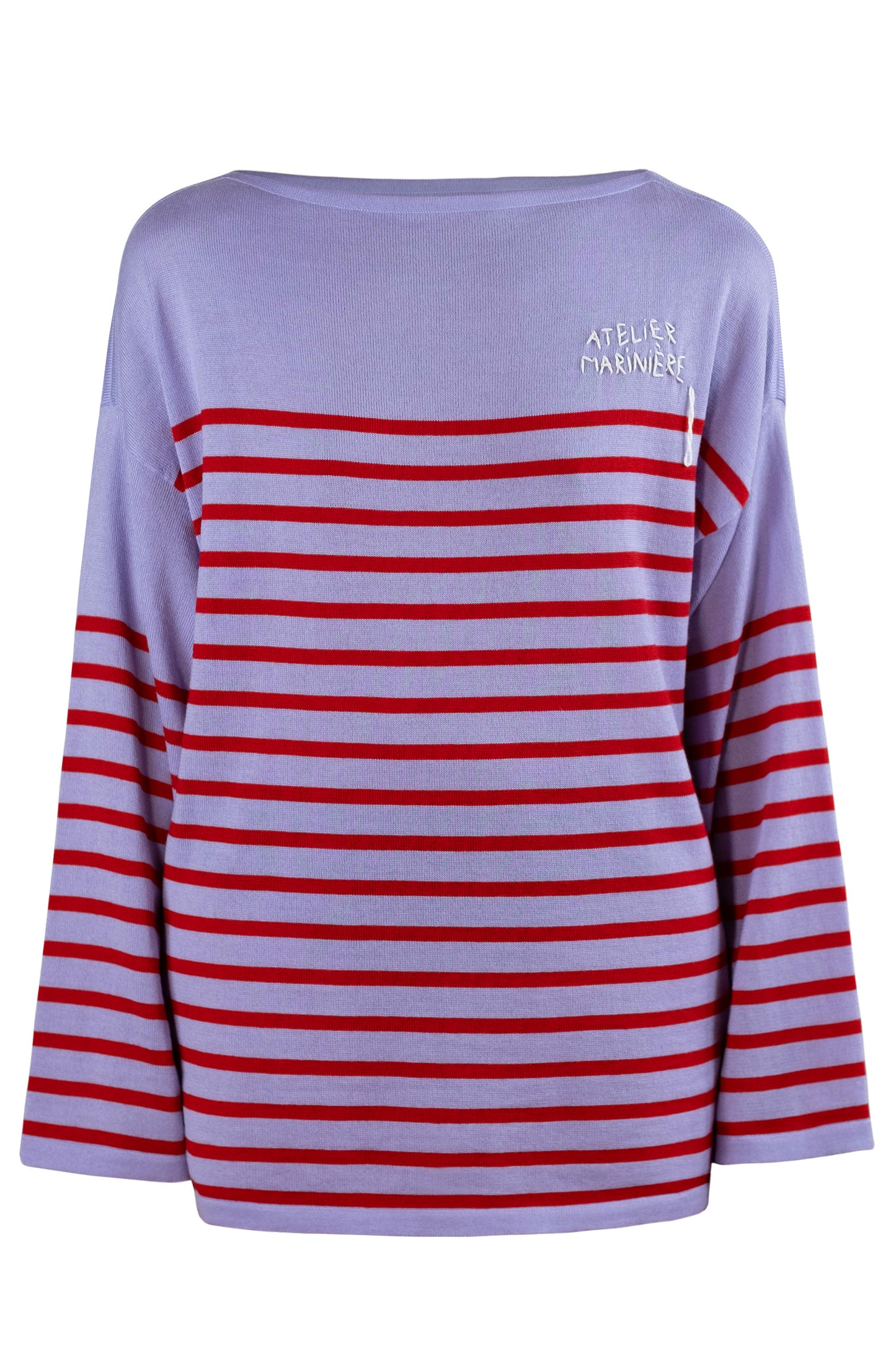 Women's Merino Breton Shirt, Lillac/Red Stripes