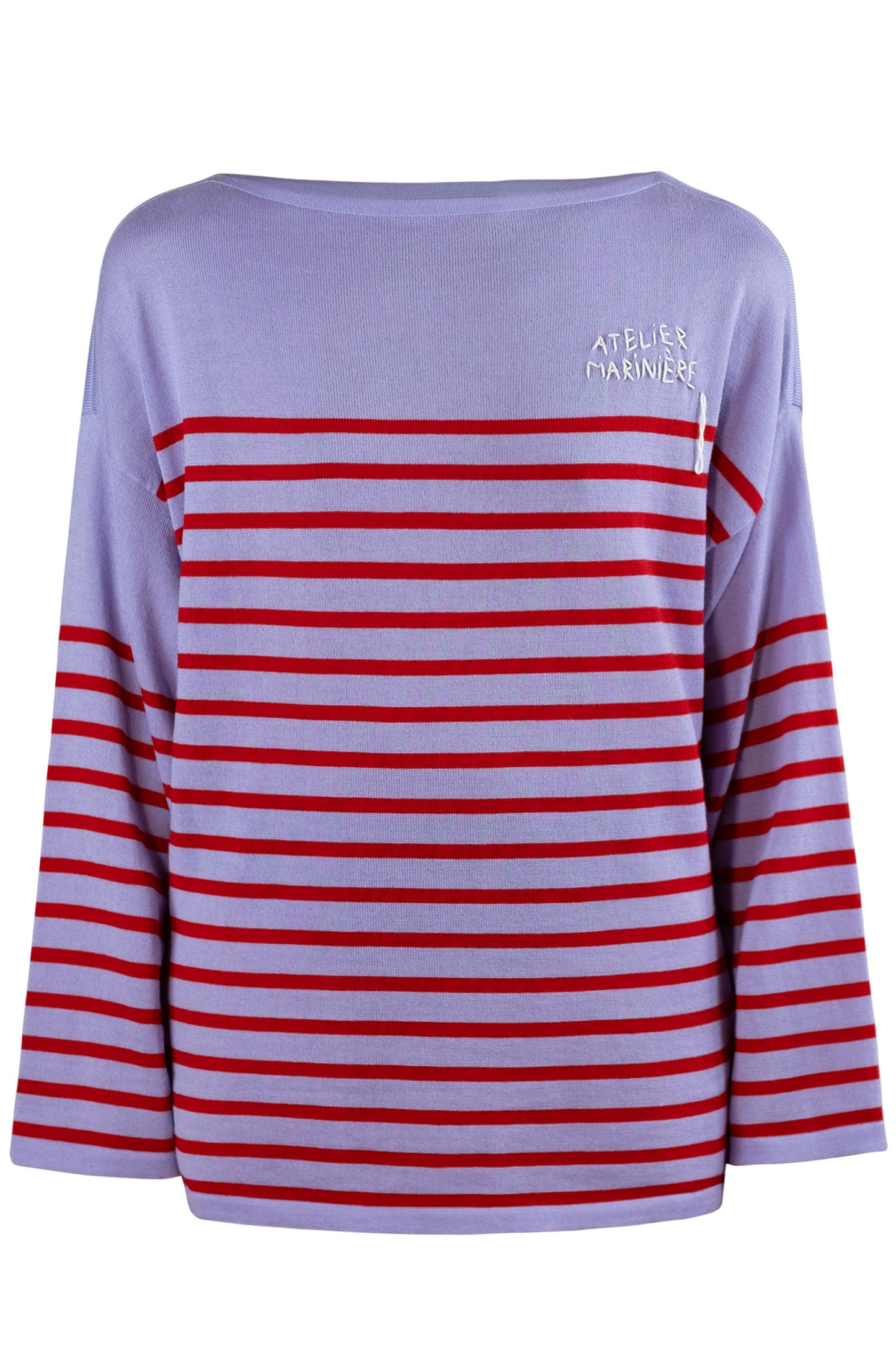 Men's Merino Breton Shirt, Lillac/Red Stripes