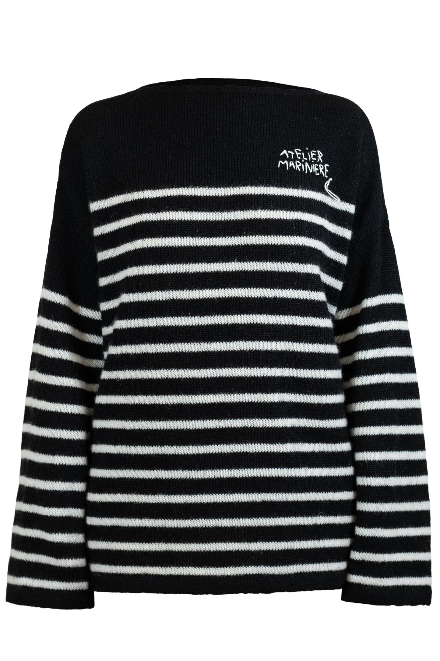 Women's Super Kid Mohair Sweater, Black/White Stripes