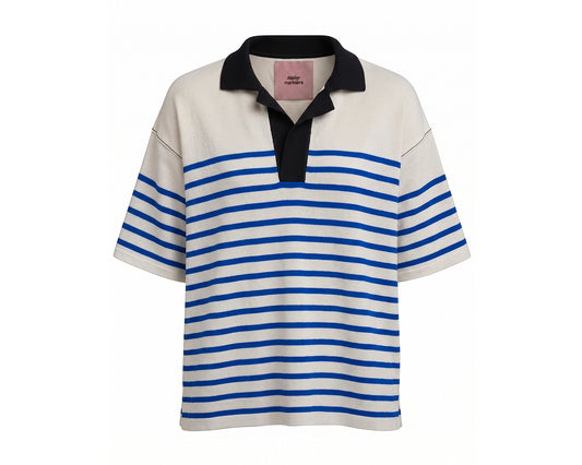 Men's Oversized Cotton Polo— White / Blue / Black