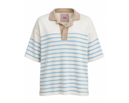 Men's Oversized Cotton Polo— Milk / Powder Blue / Camel