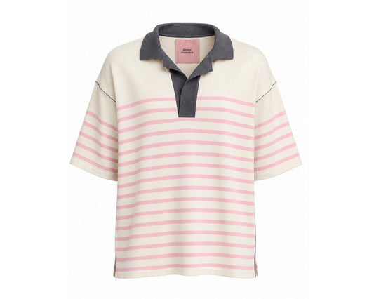 Men's Oversized Cotton Polo— Milk / Pink / Grey