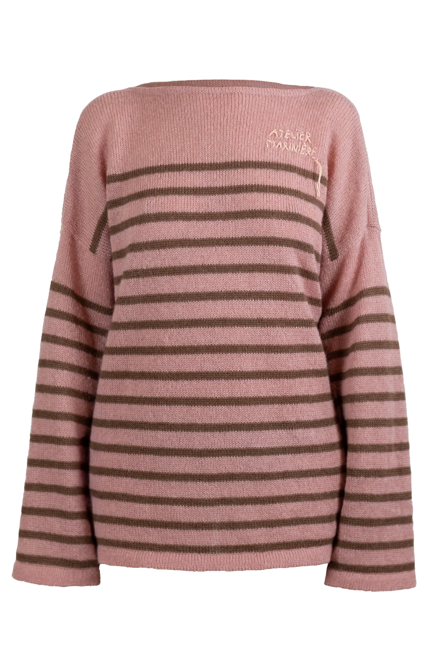 Women's Super Kid Mohair Sweater, Antique Pink/Noisette Stripes