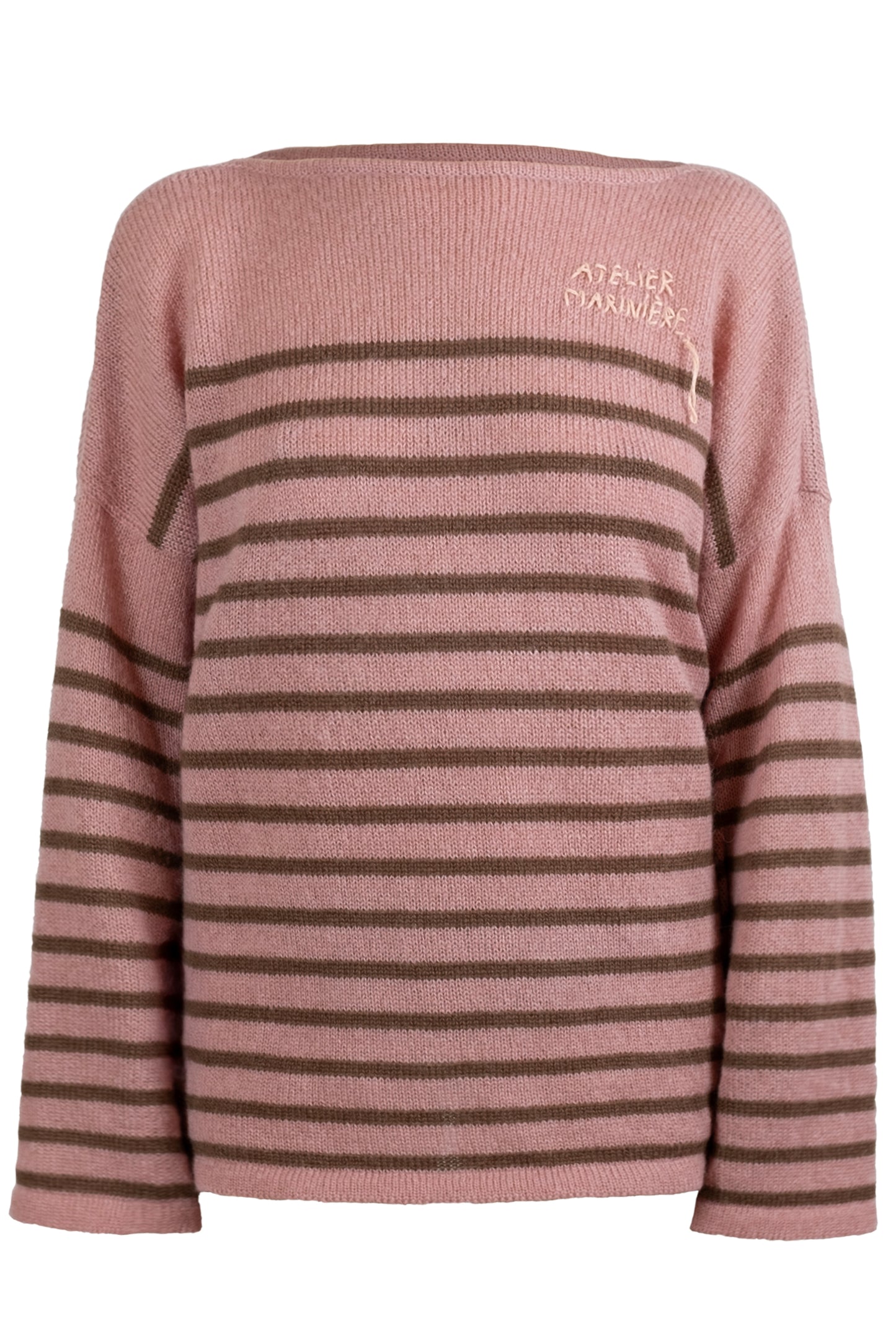 Men's Super Kid Mohair Sweater, Antique Pink/Noisette Stripes