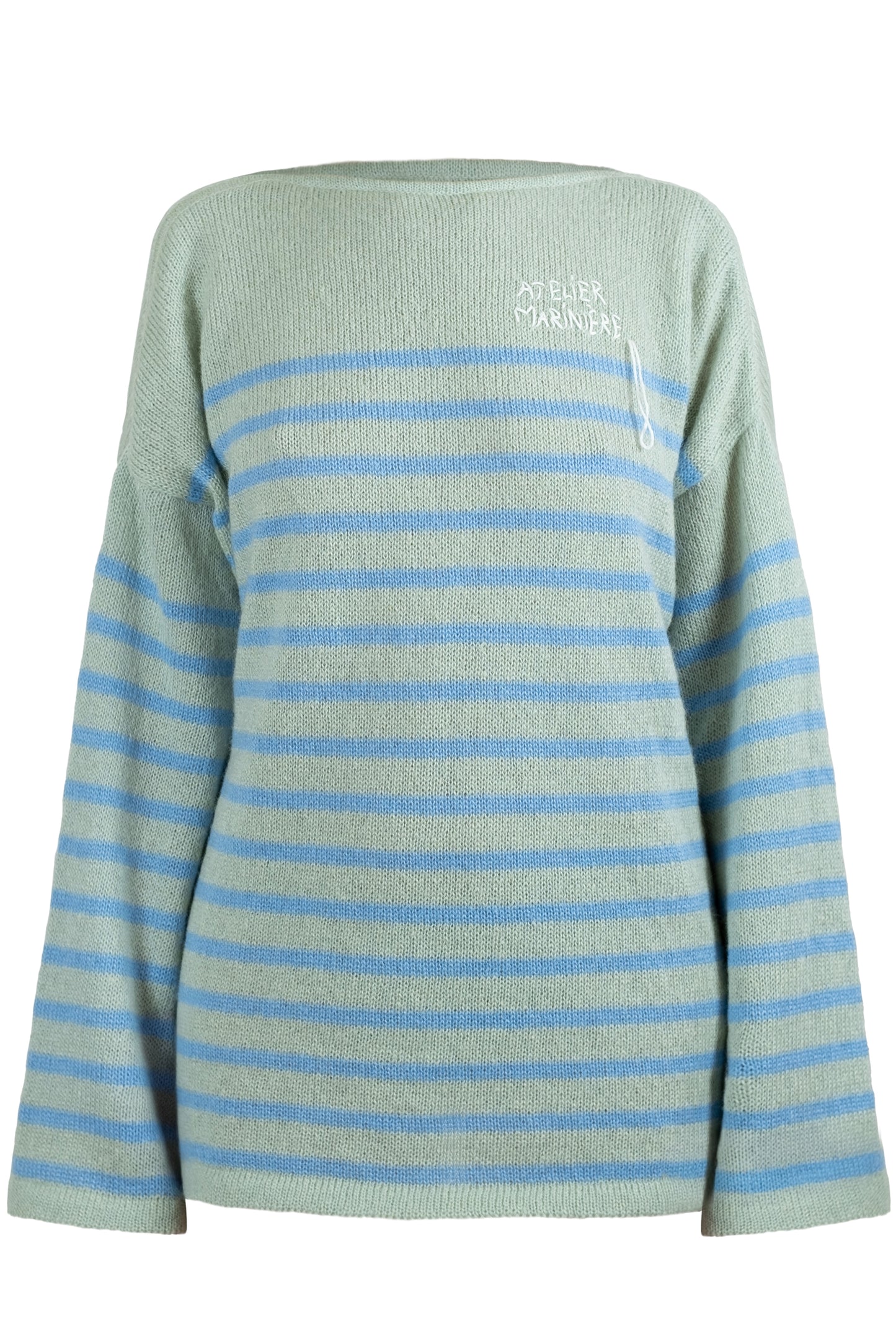 Women's Super Kid Mohair Sweater, Wasabi/Blue Stripes