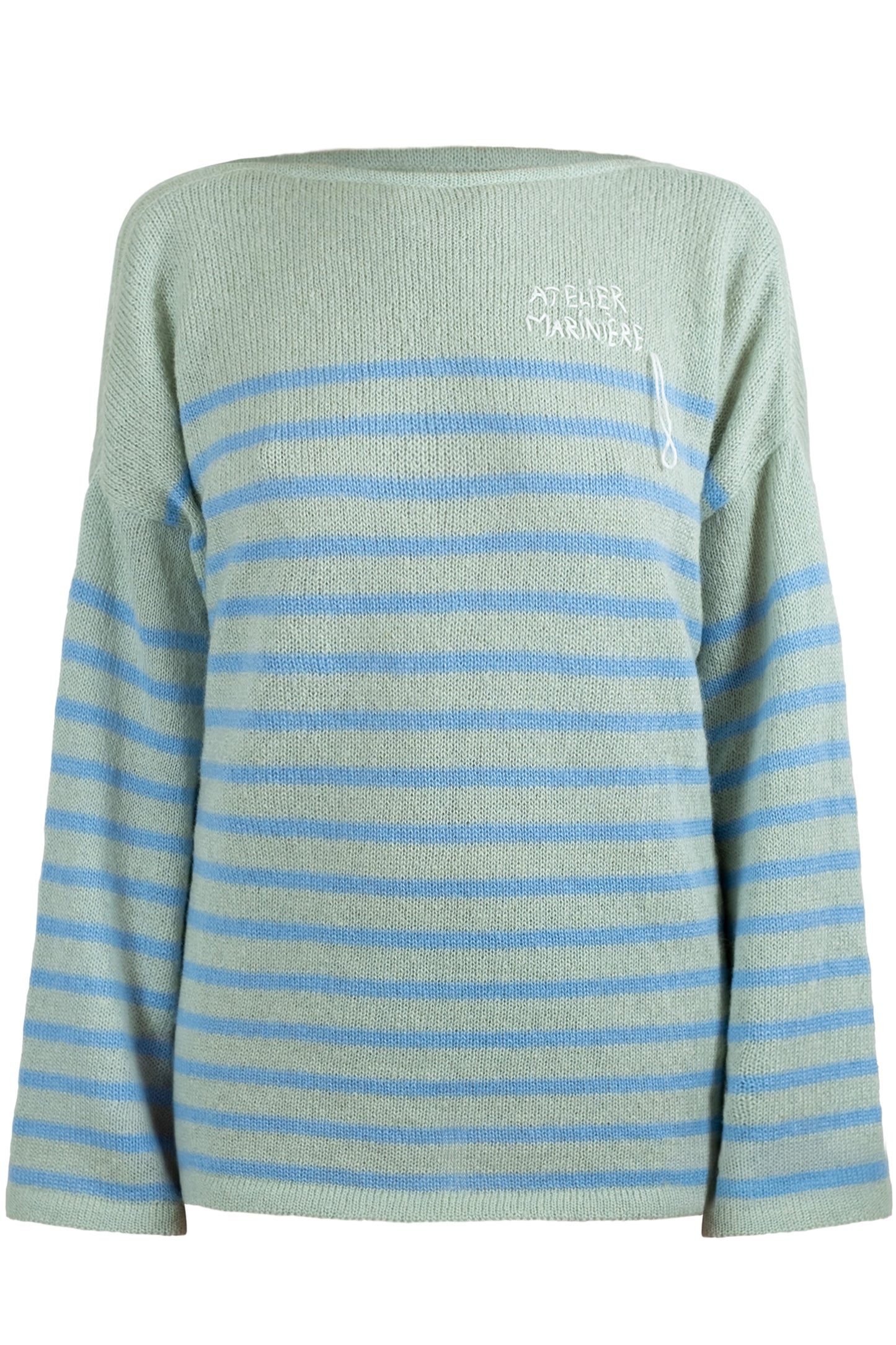 Men's Super Kid Mohair Sweater, Wasabi/Blue Stripes