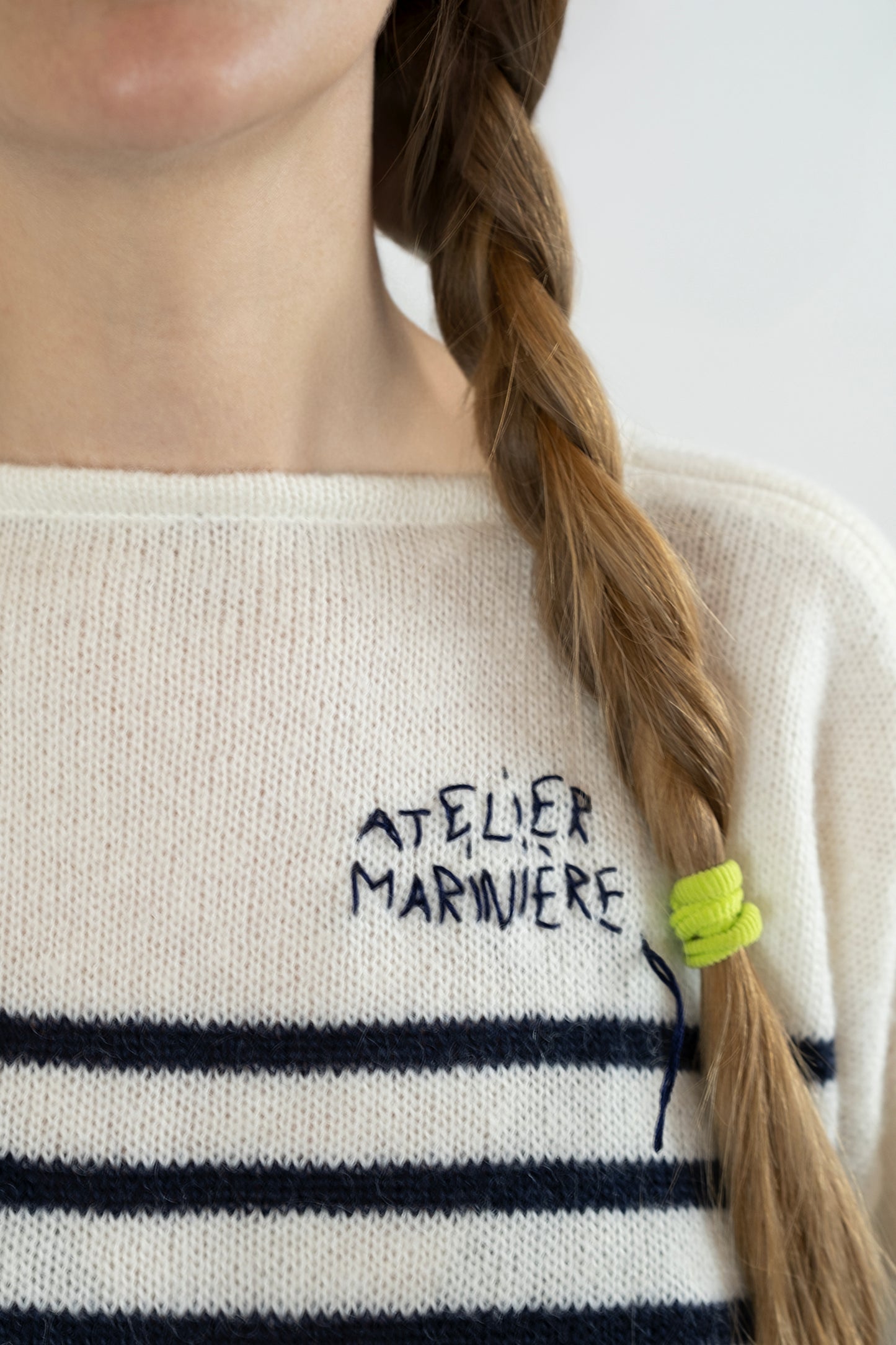 Women's Super Kid Mohair Sweater, White/Navy Stripes