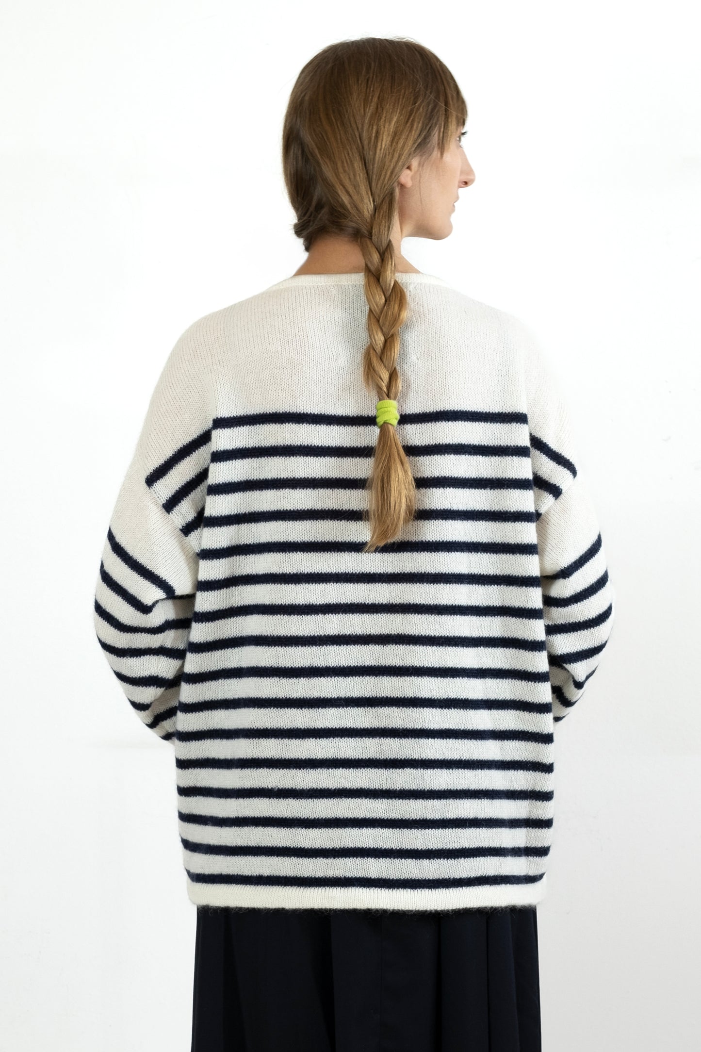 Women's Super Kid Mohair Sweater, White/Navy Stripes