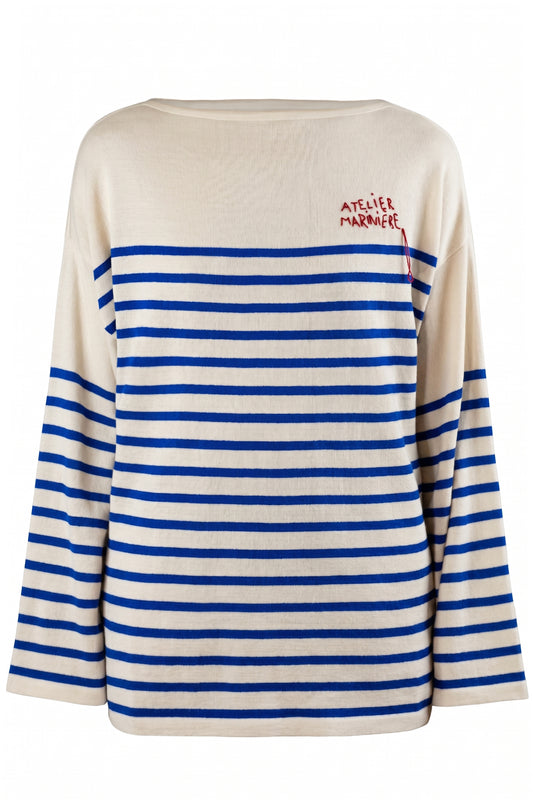 Women's Oversized Breton Shirt — White/Classic Blue