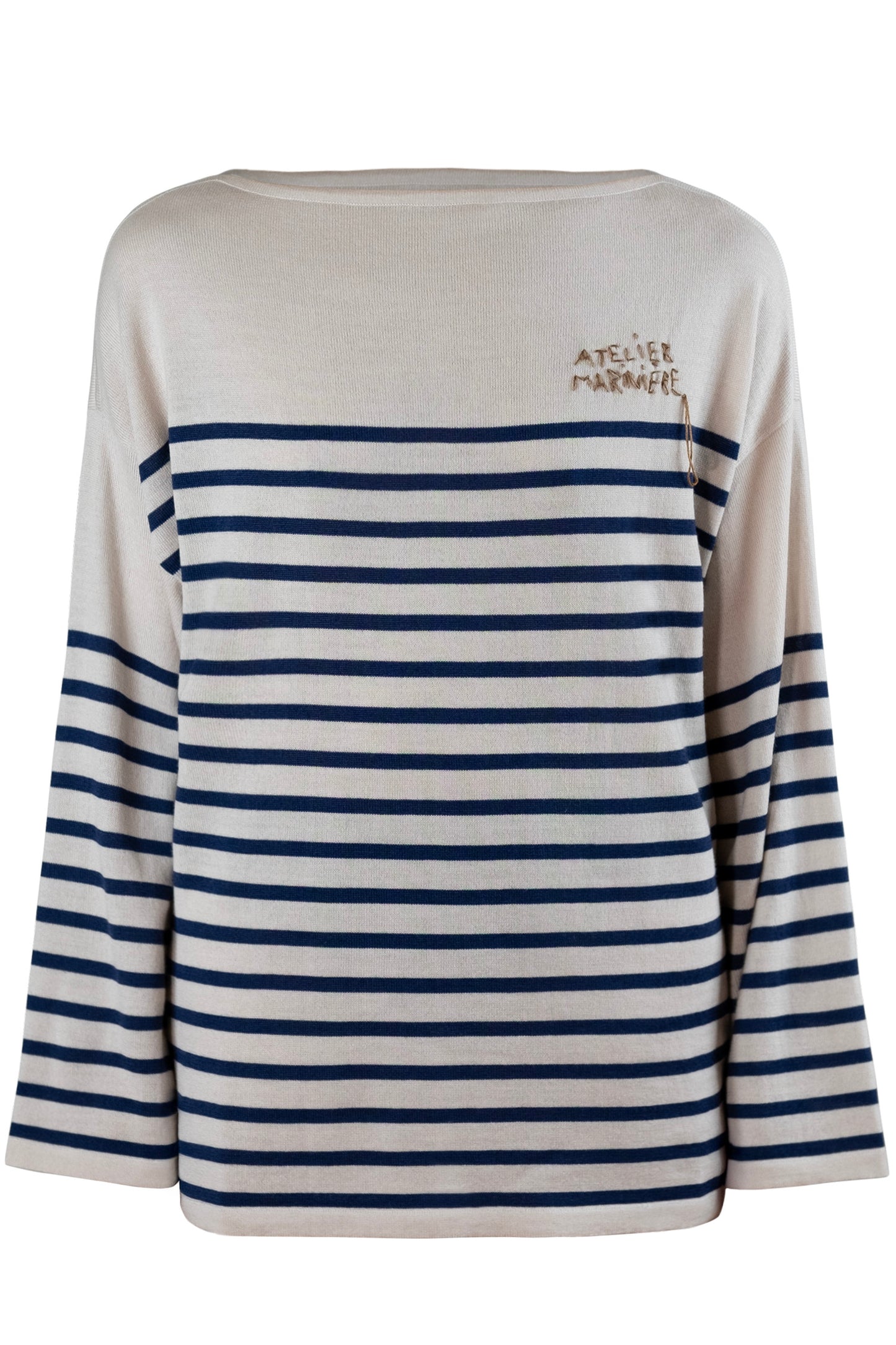Men's Merino Breton Shirt, Chalk White/Faded Navy Stripes