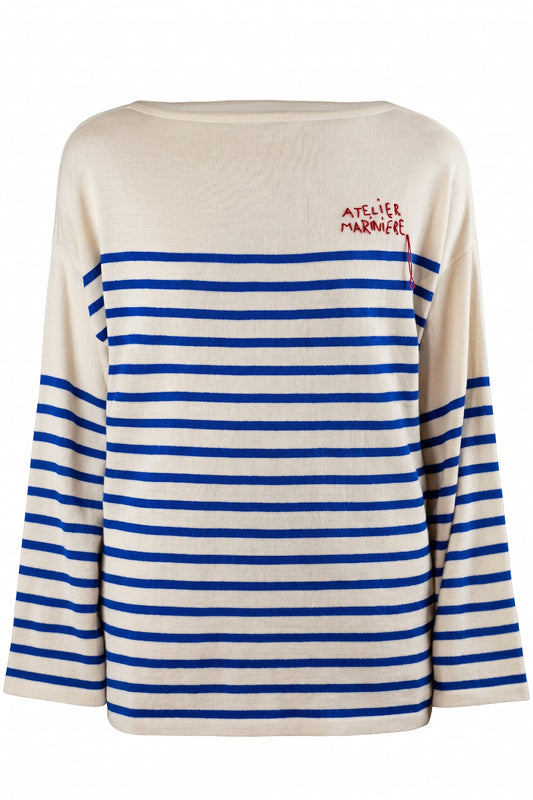 Men's Oversized Breton Shirt — White/Blue