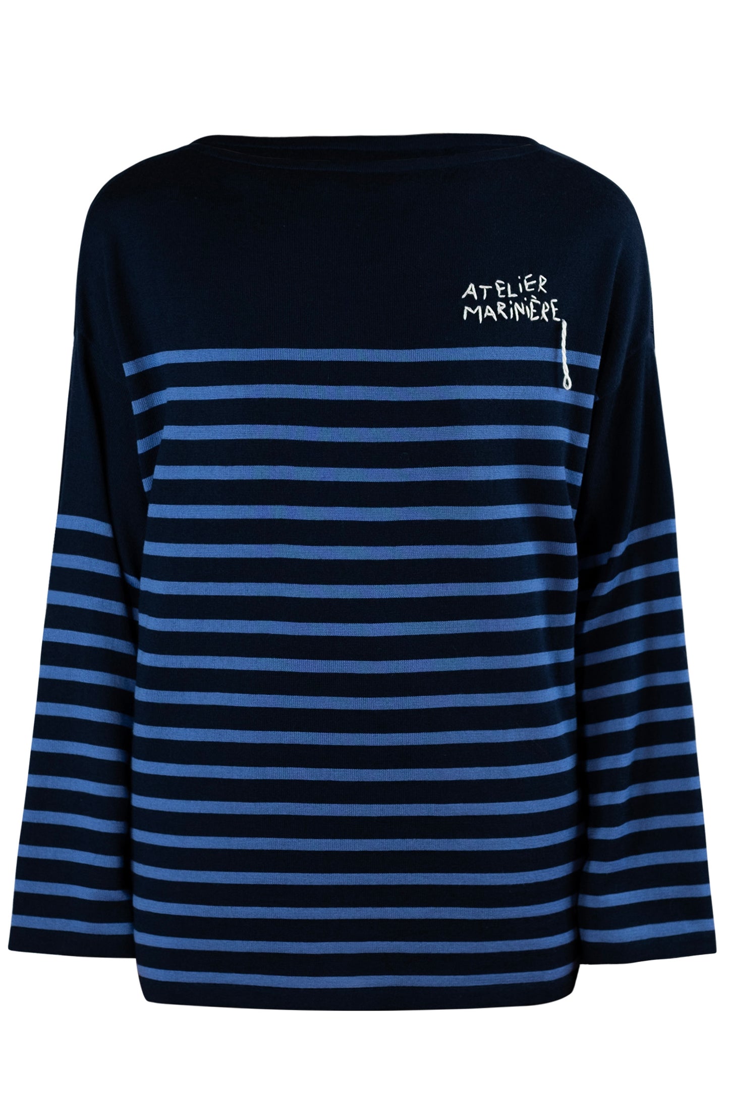 Men's Merino Breton Shirt, Navy/Dusty Blue Stripes