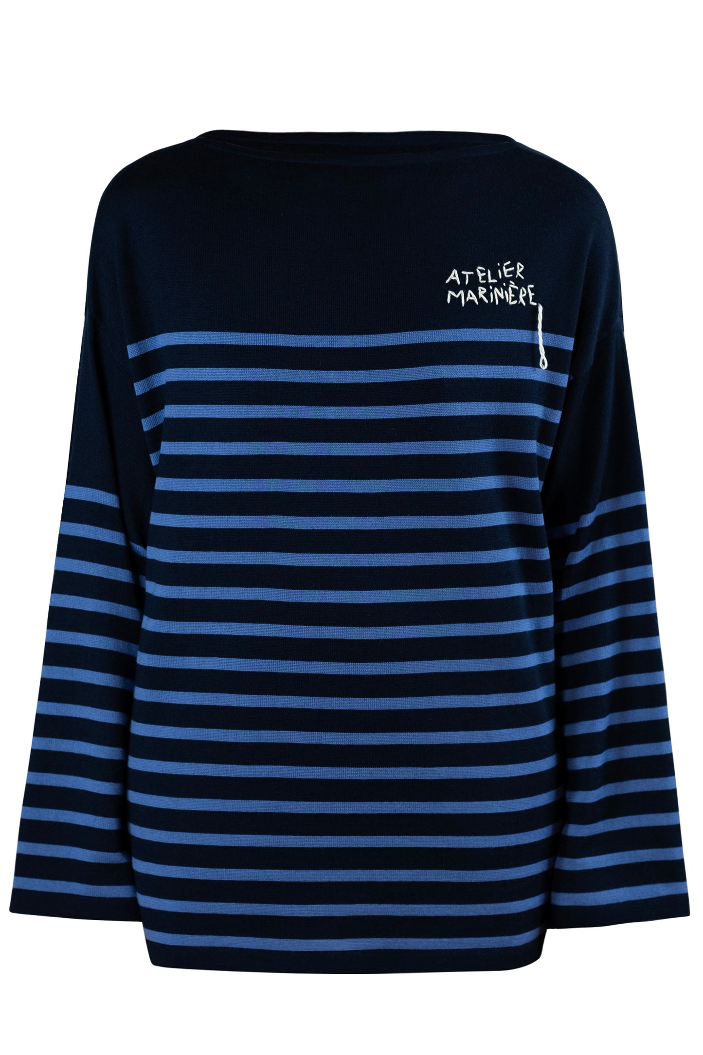 Women's Merino Breton Shirt, Navy/Dusty Blue Stripes