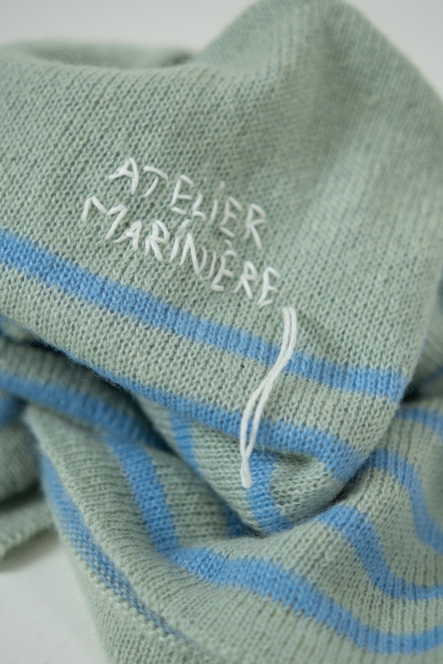 Women's Super Kid Mohair Sweater, Wasabi/Blue Stripes