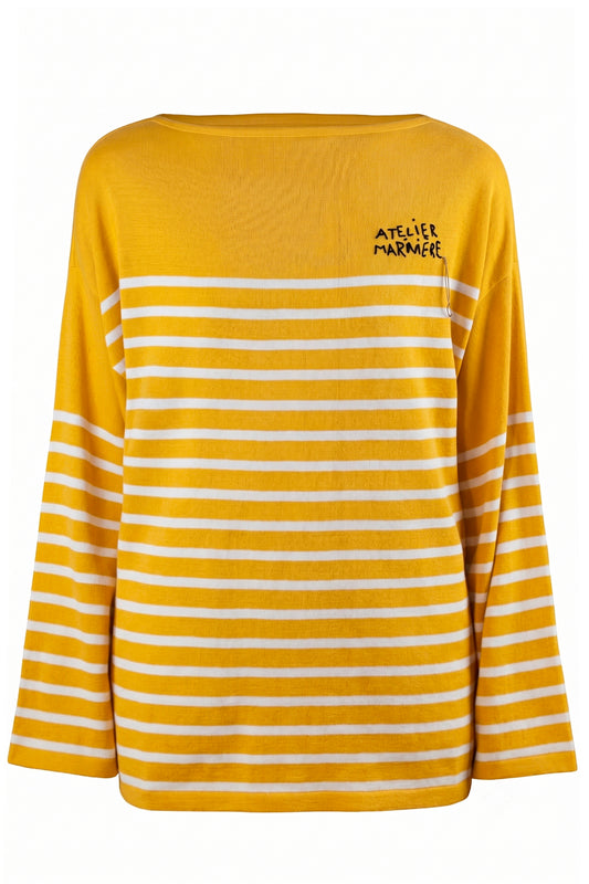 Women's Oversized Breton Shirt — Yellow/White