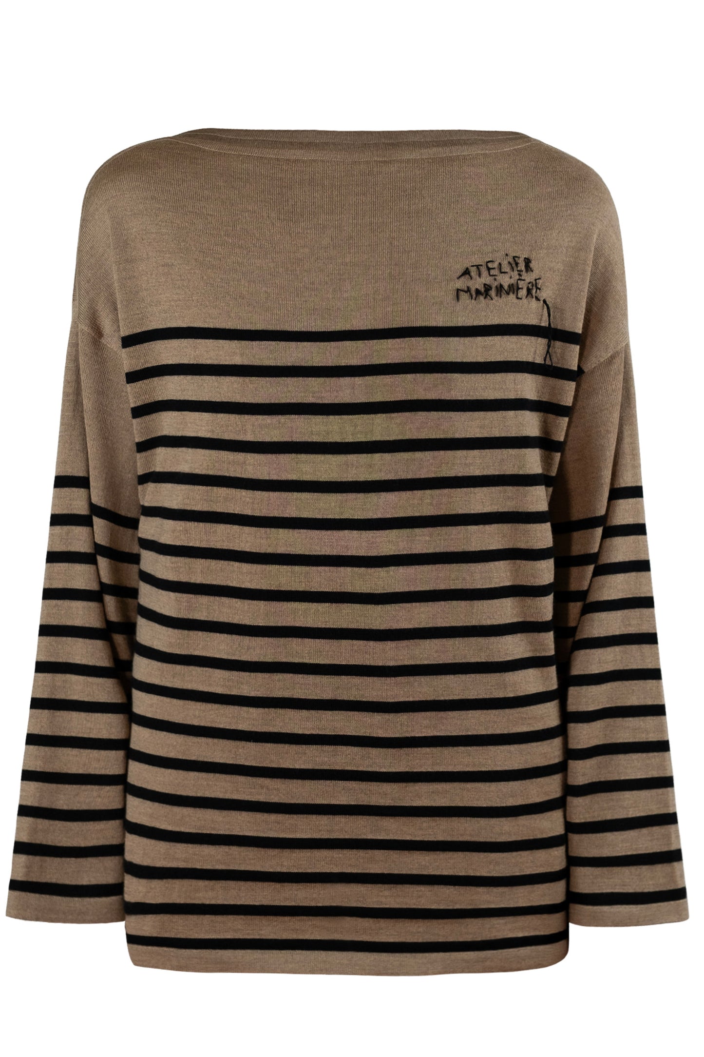Men's Merino Breton Shirt, Hazelnut/Black Stripes