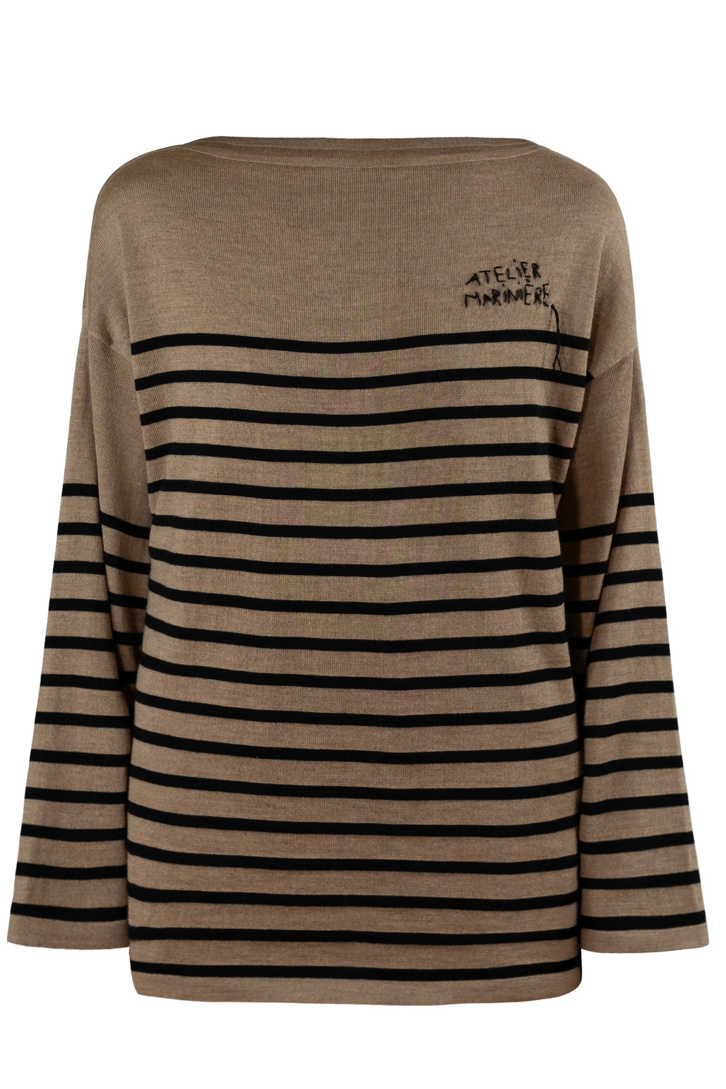 Women's Merino Breton Shirt, Hazelnut/Black Stripes