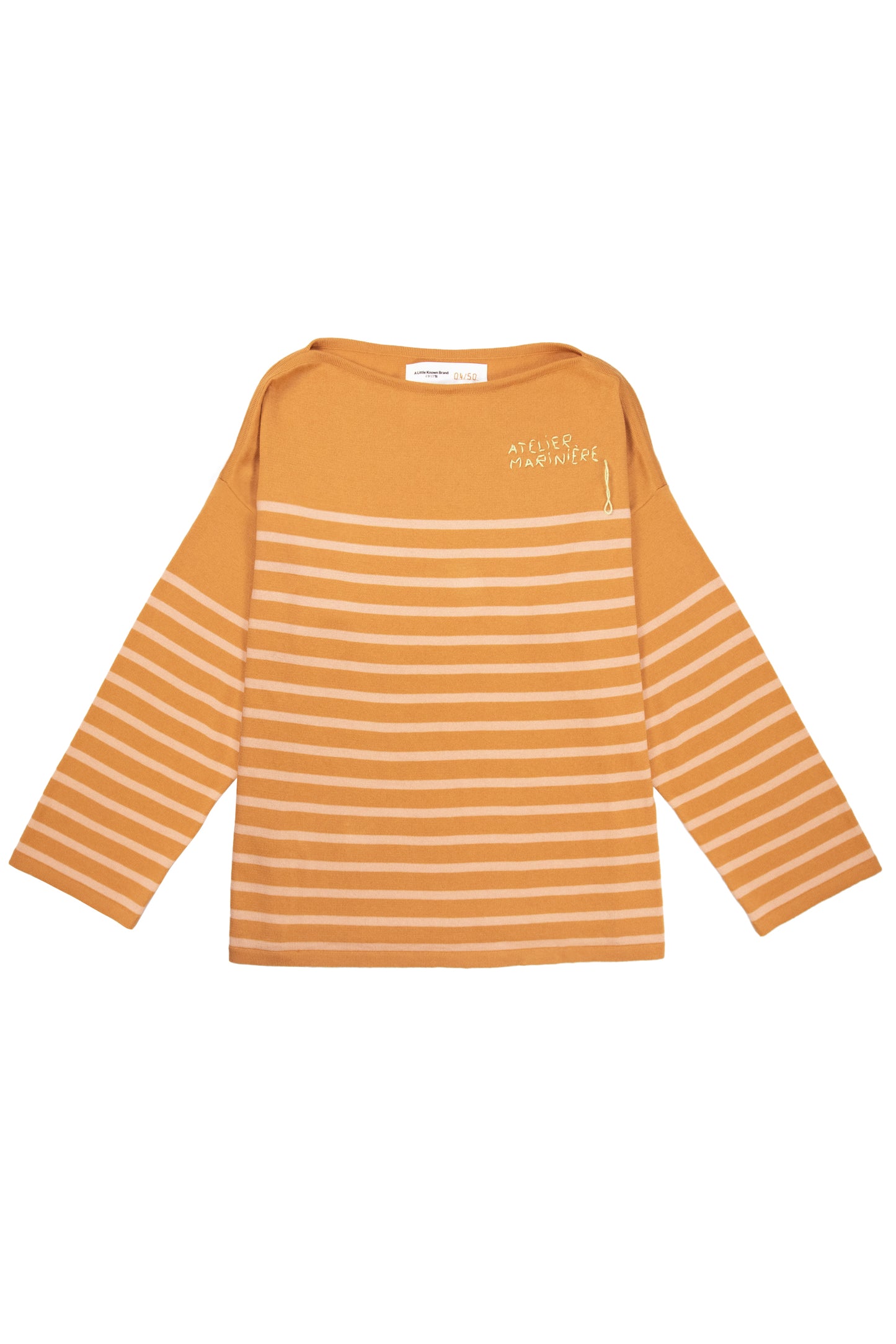 Men's Marinière - Drop 1 - Cotton Boat Neck - Cognac / Powder Stripes