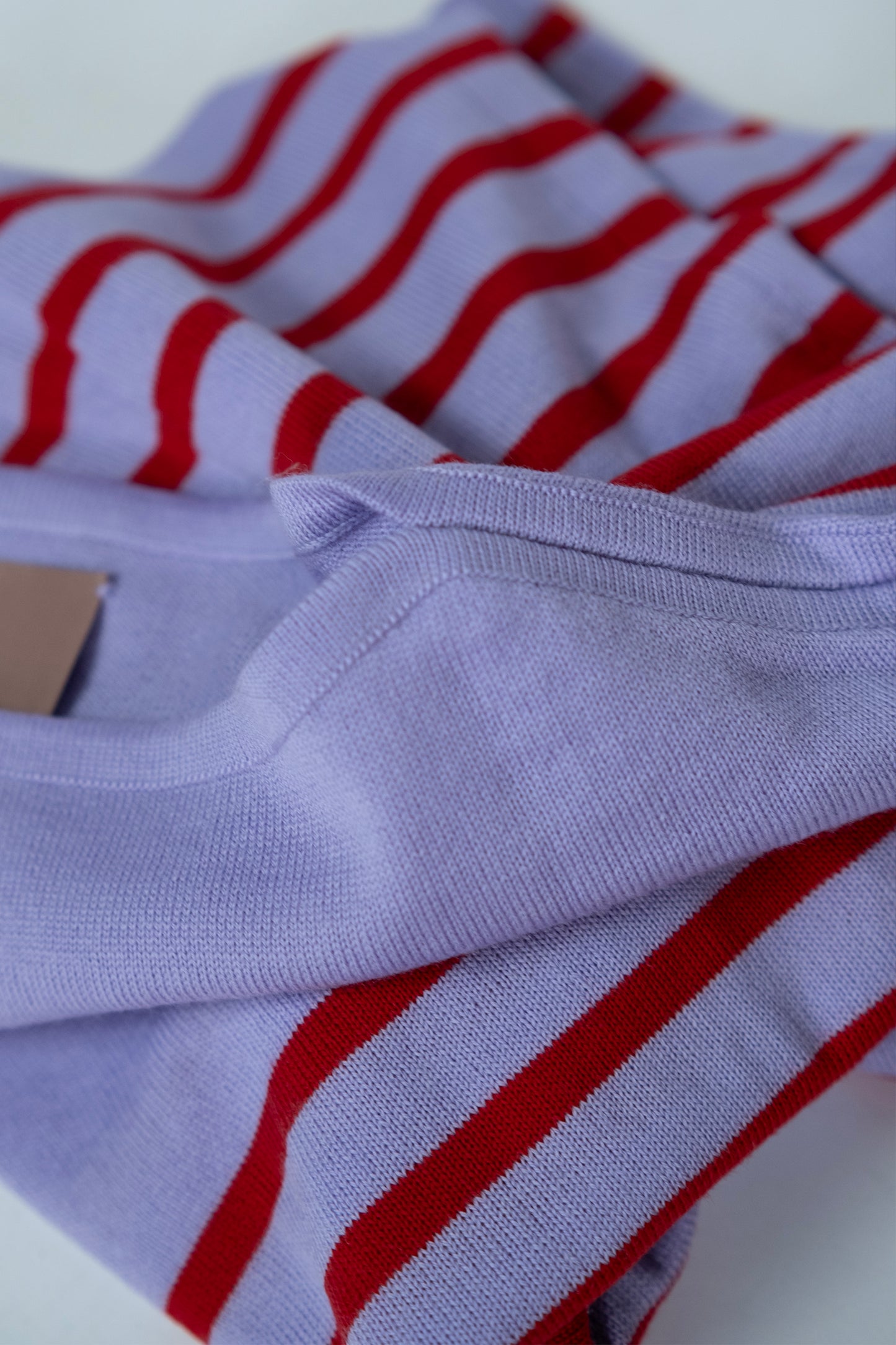 Men's Merino Breton Shirt, Lillac/Red Stripes