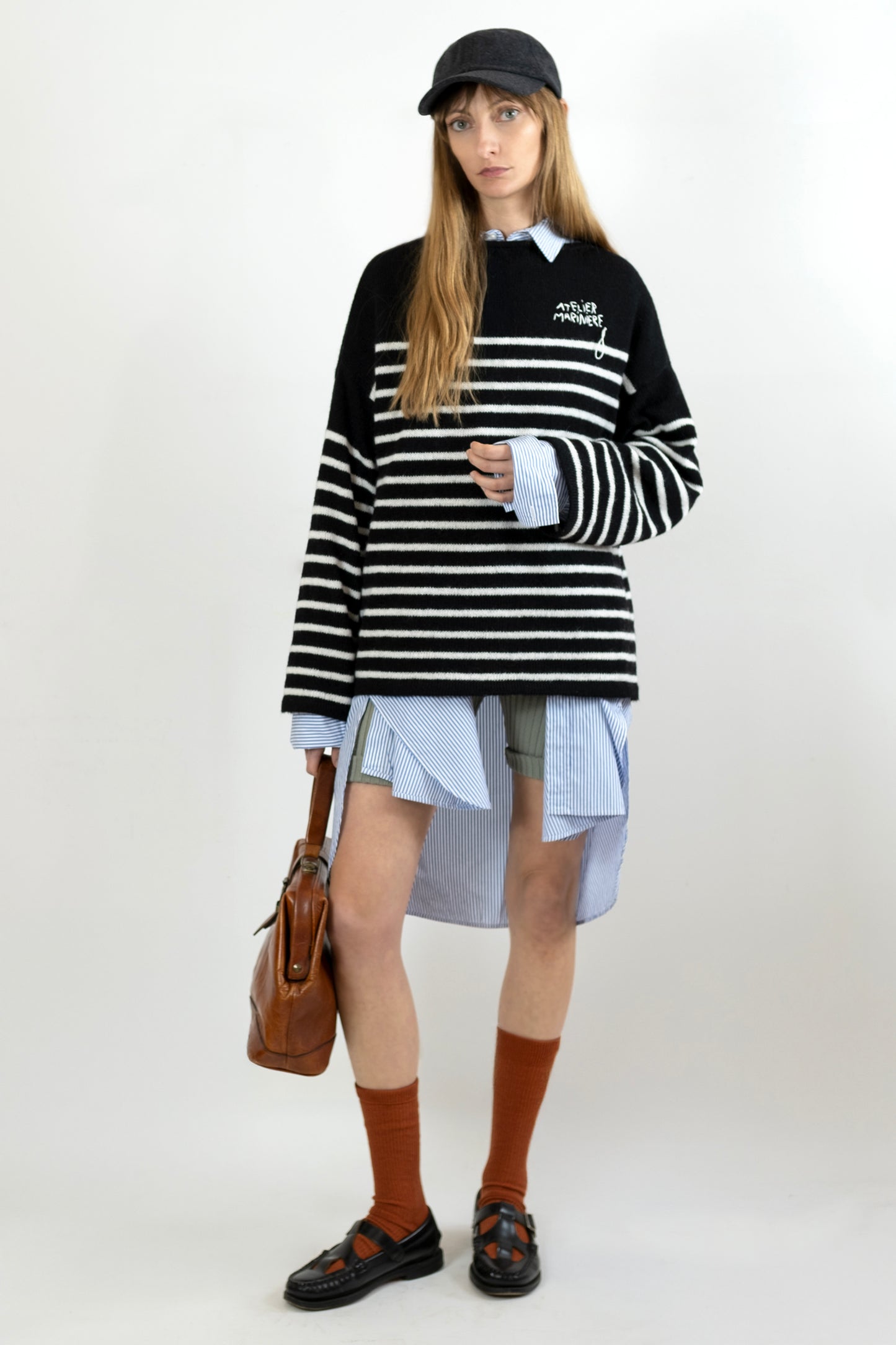 Women's Super Kid Mohair Sweater, Black/White Stripes