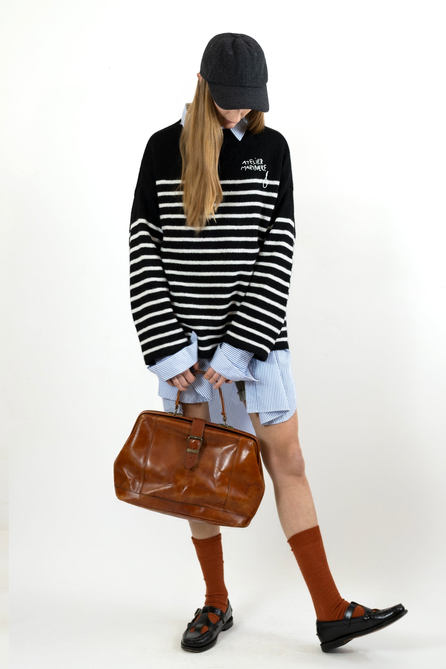 Women's Super Kid Mohair Sweater, Black/White Stripes