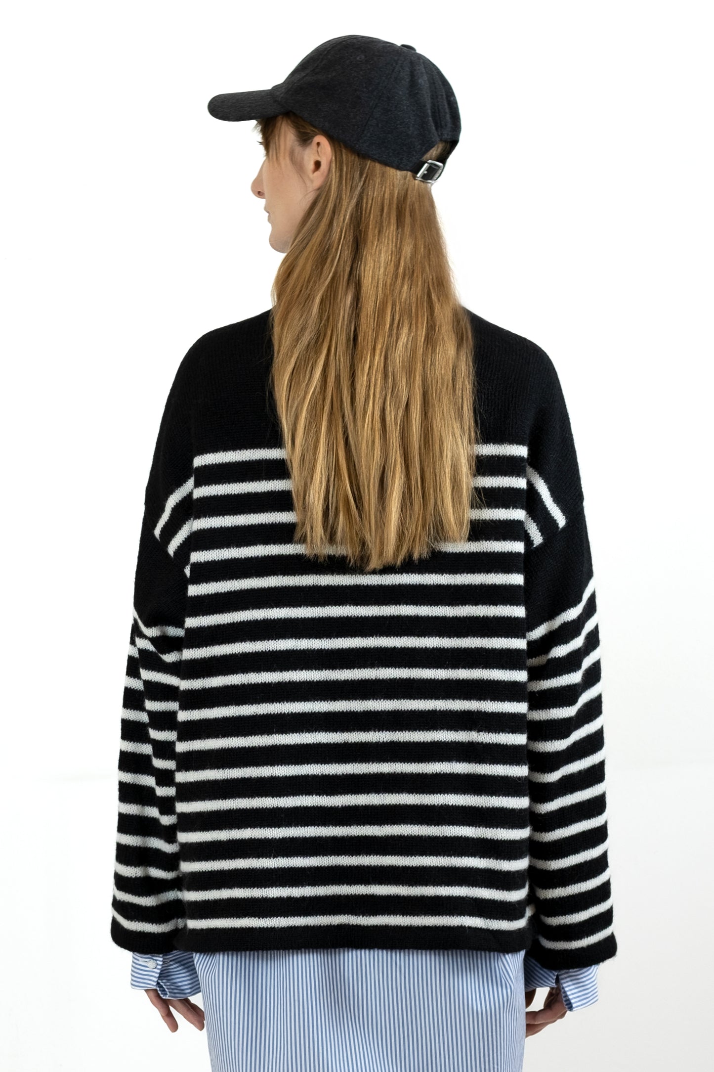 Women's Super Kid Mohair Sweater, Black/White Stripes