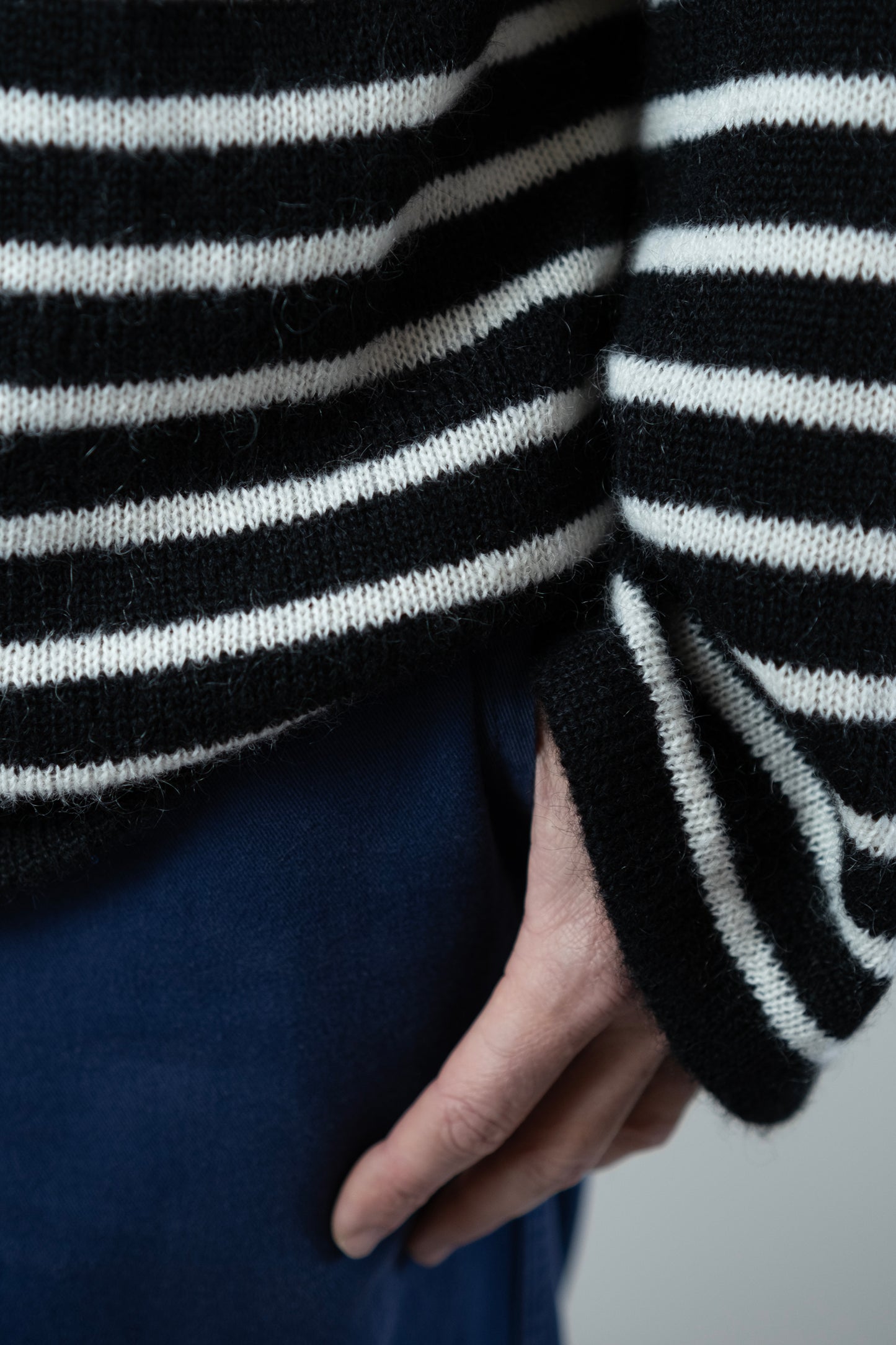 Men's Super Kid Mohair Sweater, Black/White Stripes