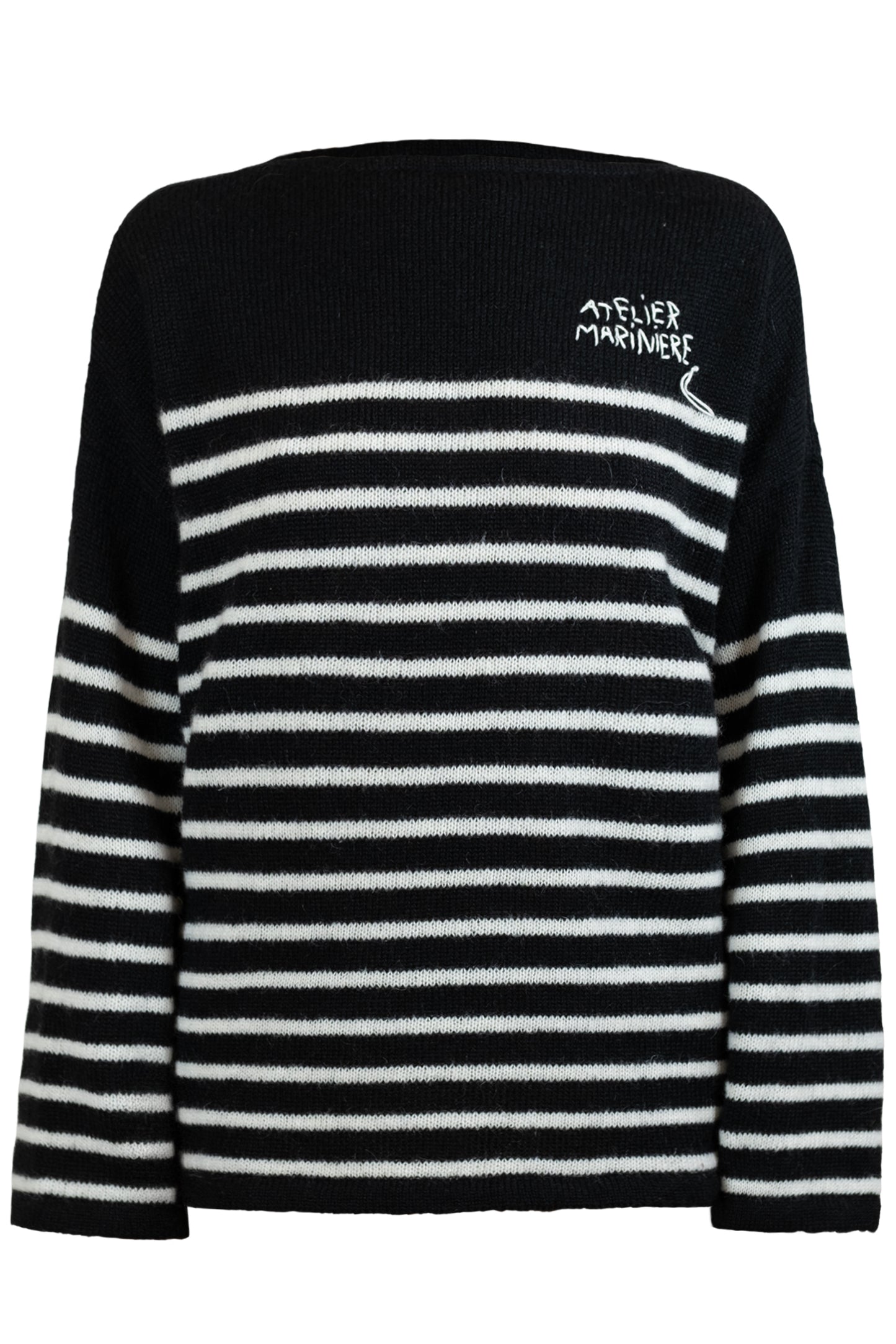 Men's Super Kid Mohair Sweater, Black/White Stripes