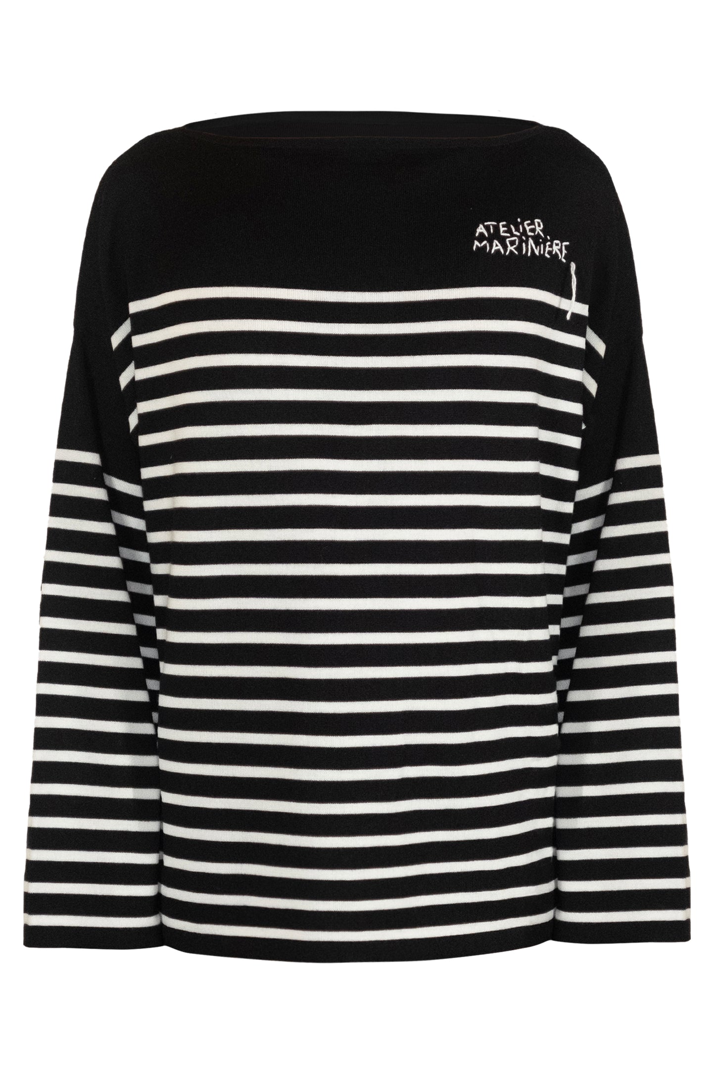 Men's Striped Breton Shirt - 100% Merino Wool - Boat Neck - Black / White Stripes