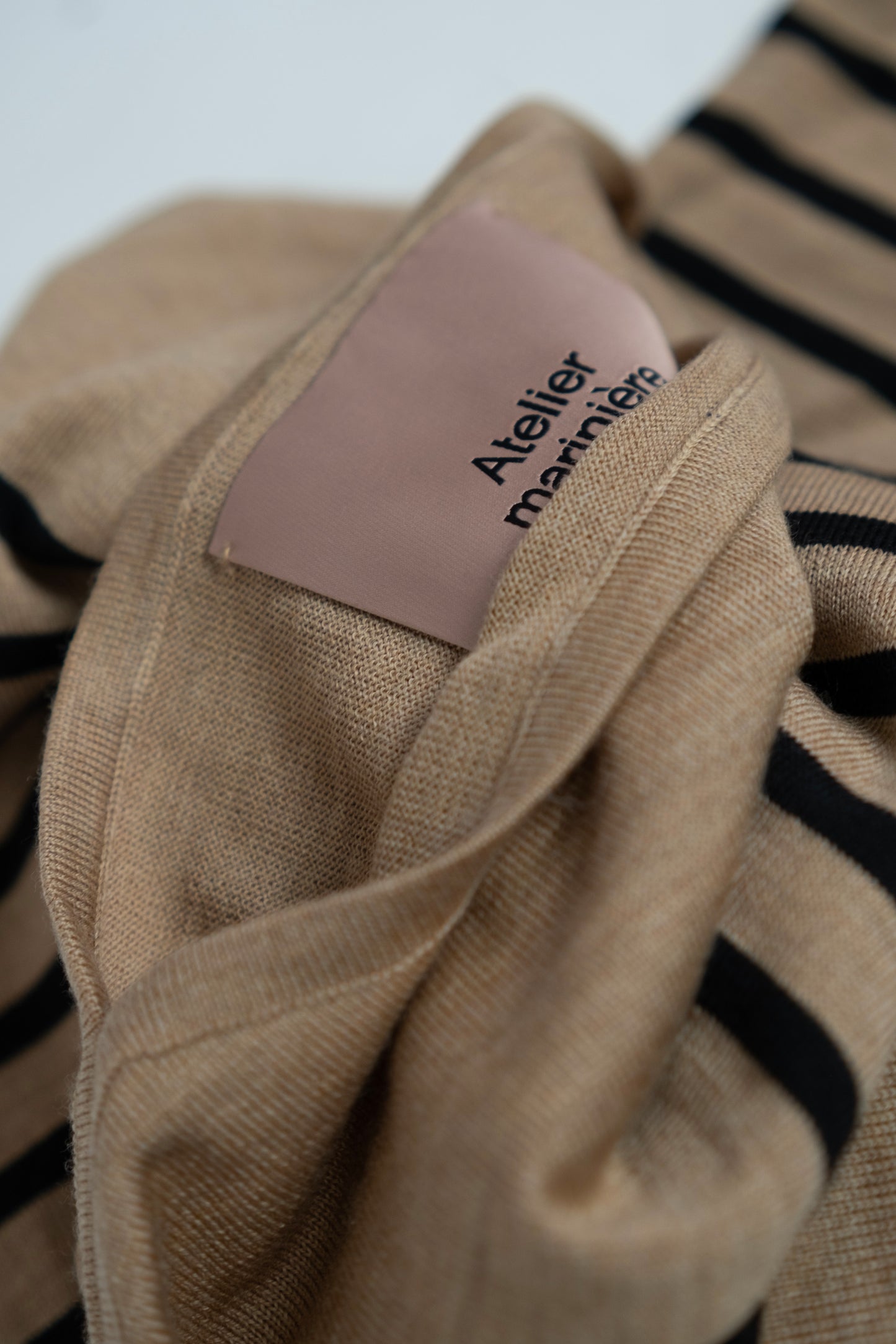 Men's Merino Breton Shirt, Hazelnut/Black Stripes