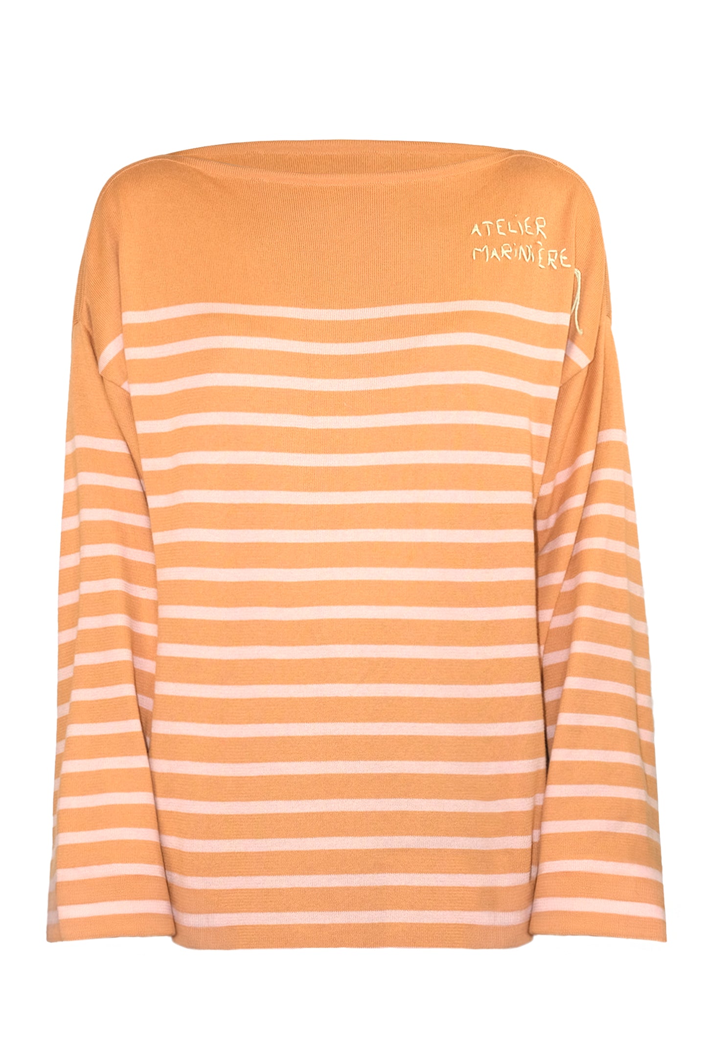 Women's Striped Breton Shirt - 100% Organic Cotton - Boat Neck - Cognac / Powder Stripes