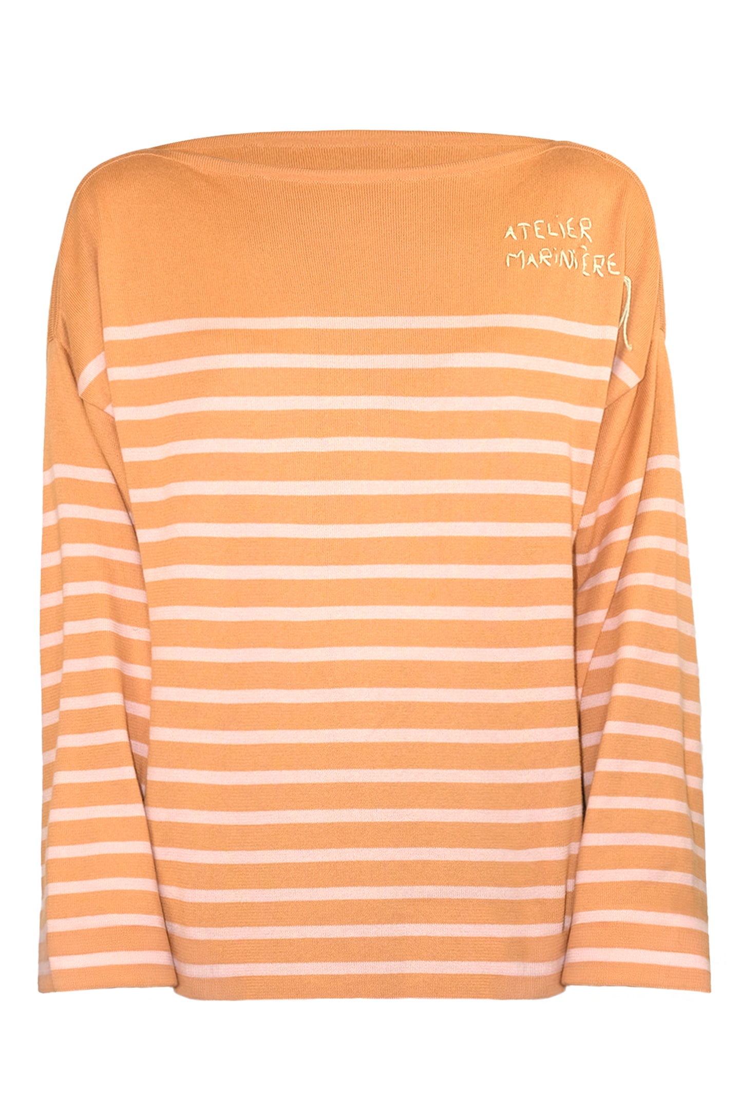 Men's Striped Breton Shirt - 100% Organic Cotton - Boat Neck - Cognac / Powder Stripes