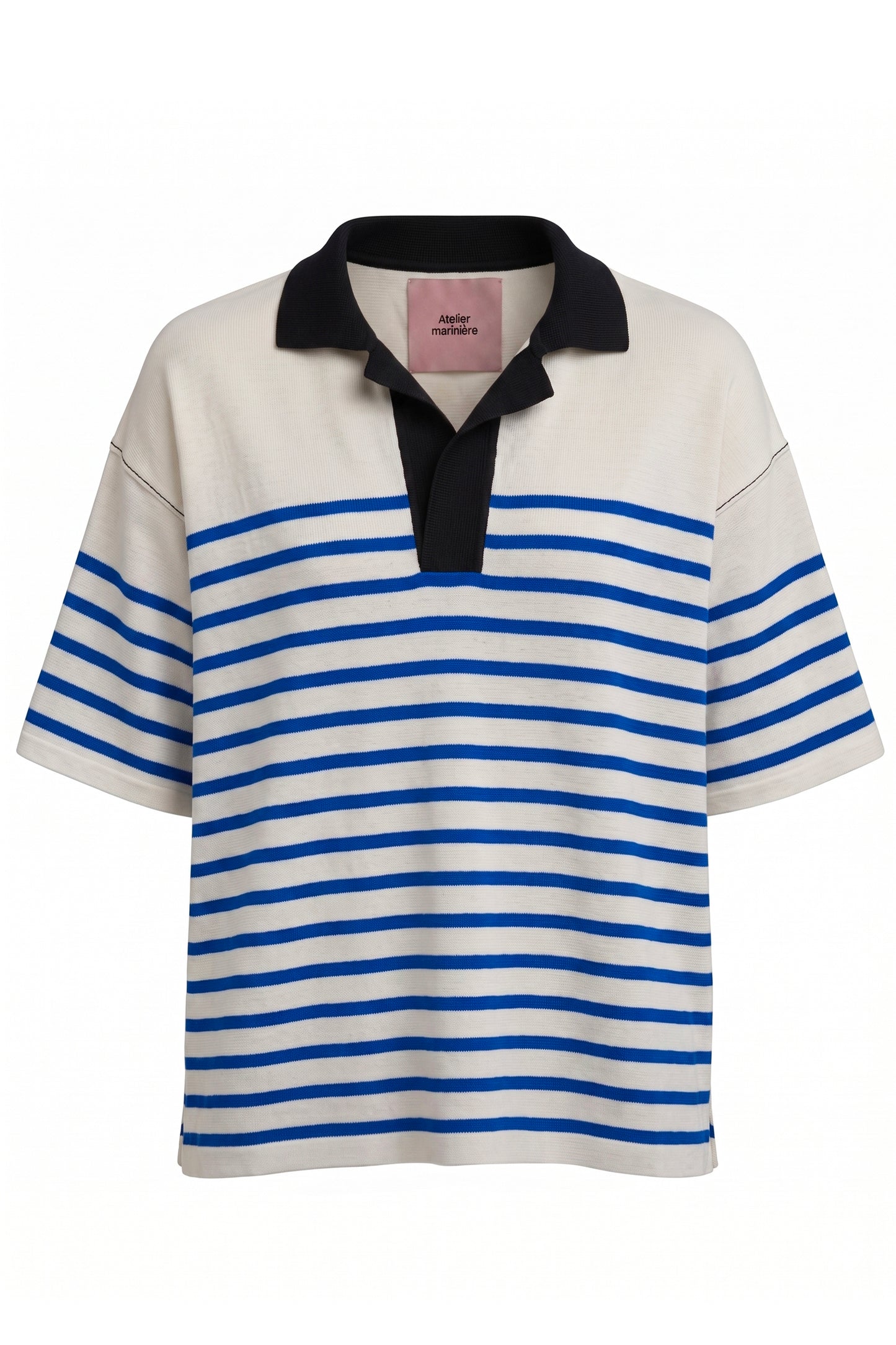 Men's Striped Oversized Cotton Polo— White / Blue / Black