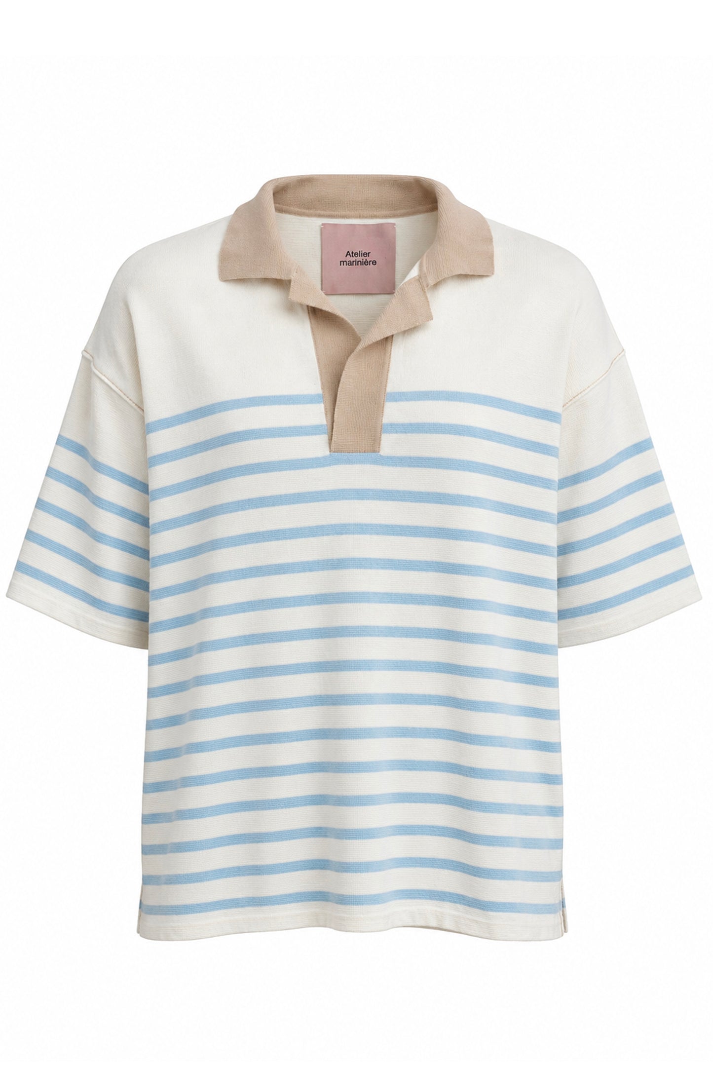 Men's Striped Oversized Cotton Polo— Milk / Powder Blue / Camel
