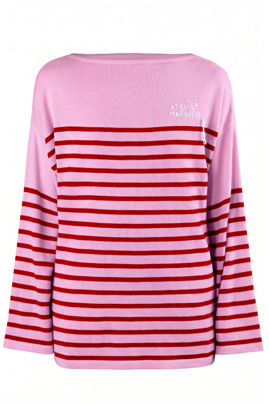 Women's Oversized Breton Shirt — Rose/Red