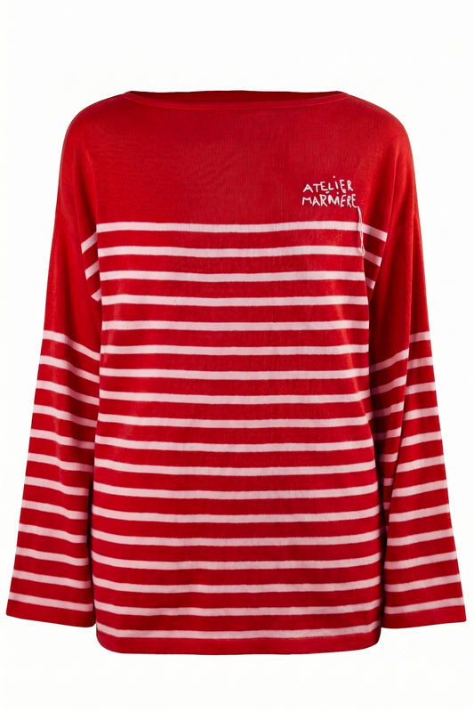 Women's Oversized Breton Shirt — Red/Light Pink