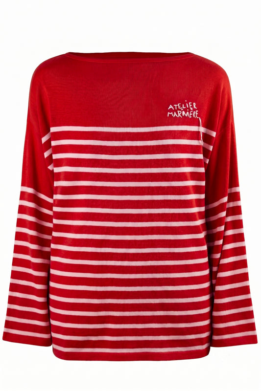 Men's Oversized Breton Shirt — Red/Light Pink