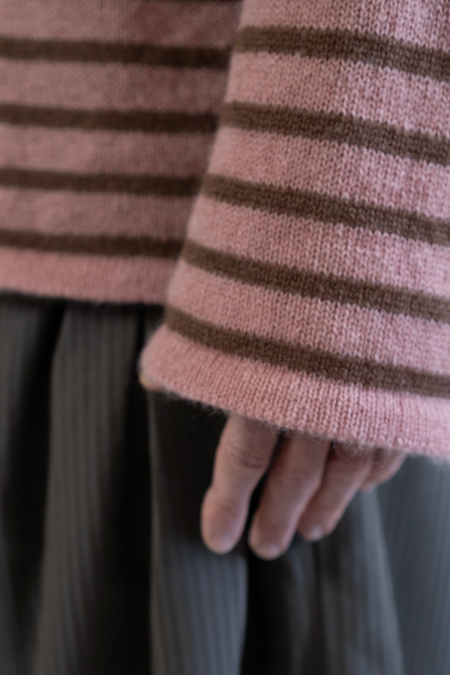 Men's Super Kid Mohair Sweater, Antique Pink/Noisette Stripes