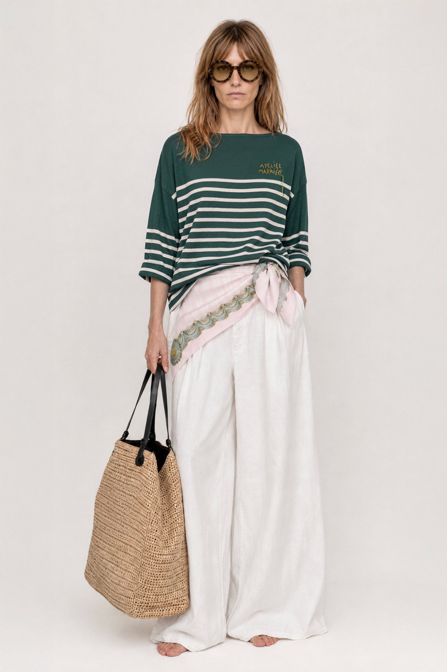 Women's Oversized Breton Shirt — Green/White