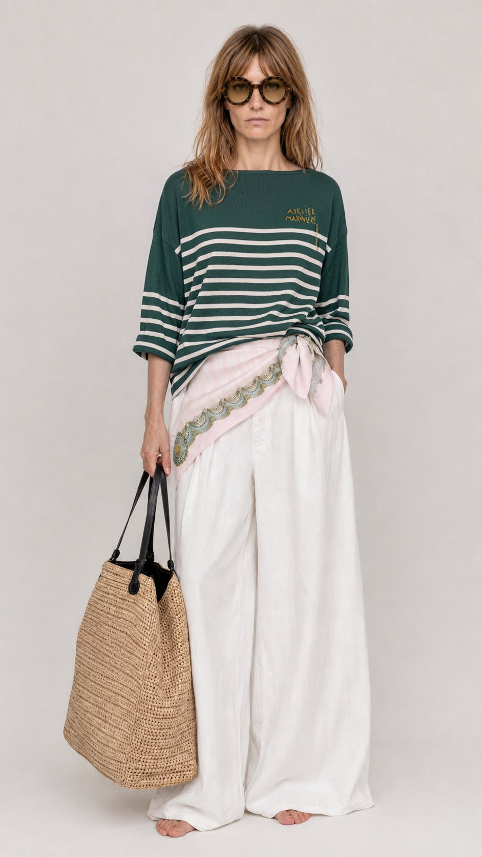 Women's Oversized Breton Shirt — Green/White