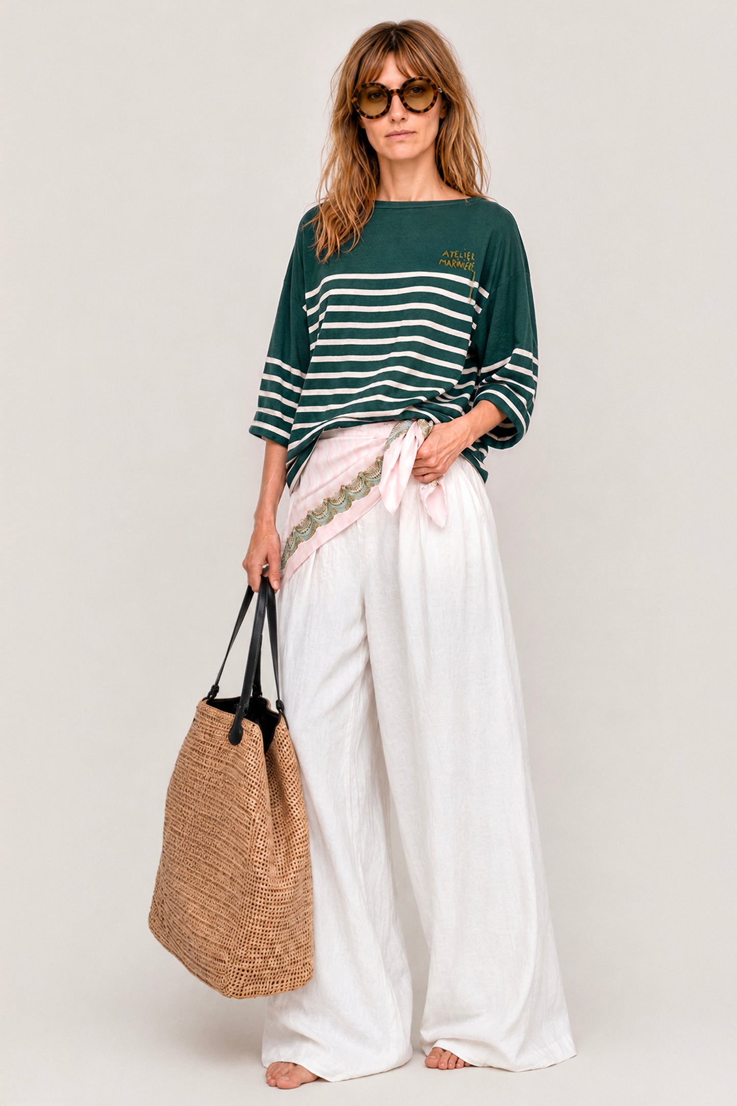 Women's Oversized Breton Shirt — Green/White