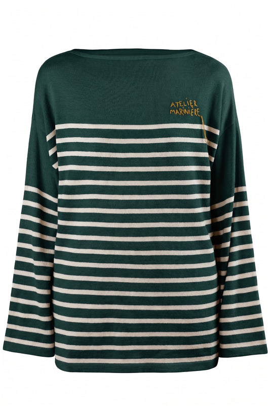 Women's Oversized Breton Shirt — Green/White